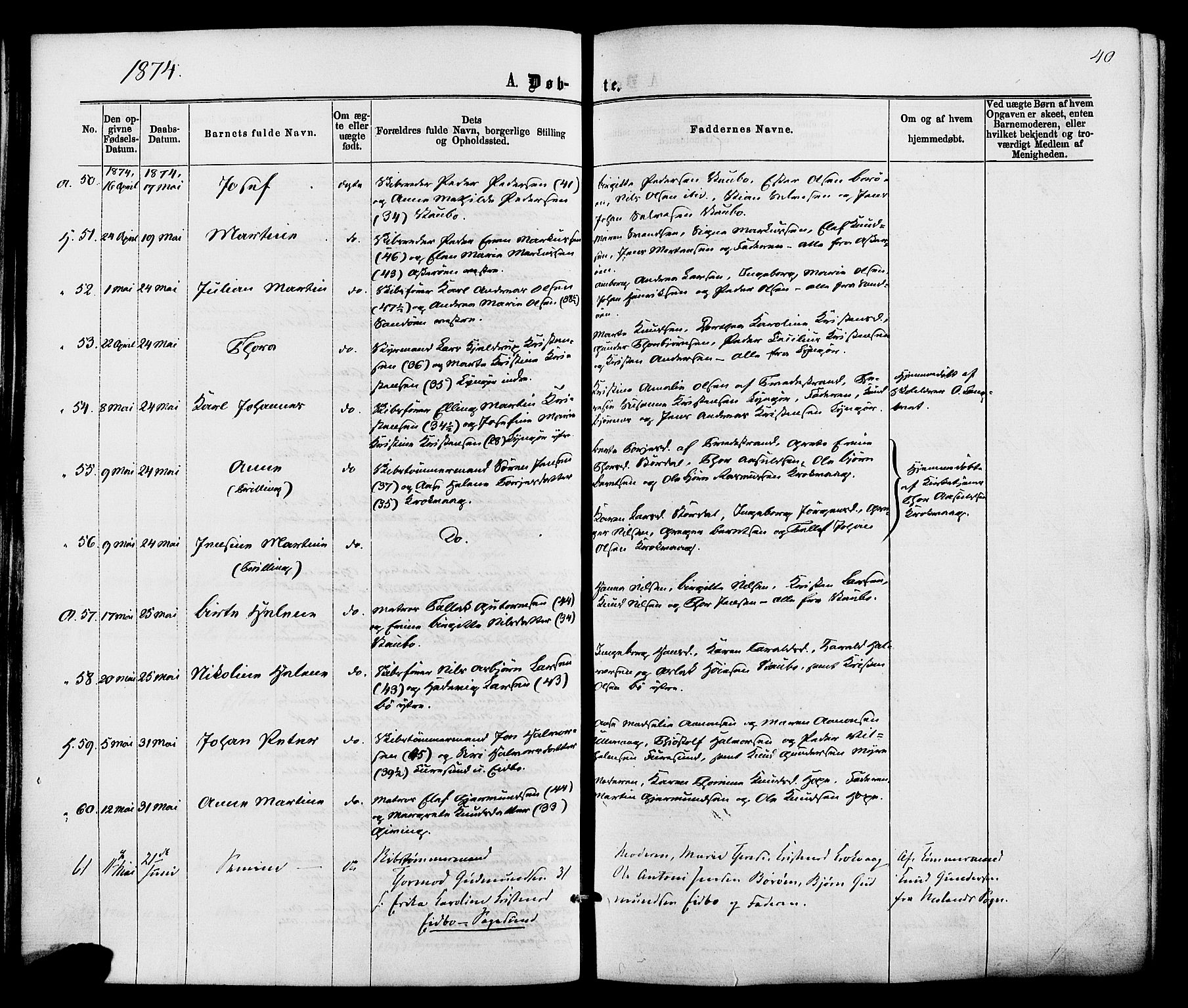 Dypvåg sokneprestkontor, AV/SAK-1111-0007/F/Fa/Faa/L0007: Ministerialbok nr. A 7/ 1, 1872-1884, s. 40