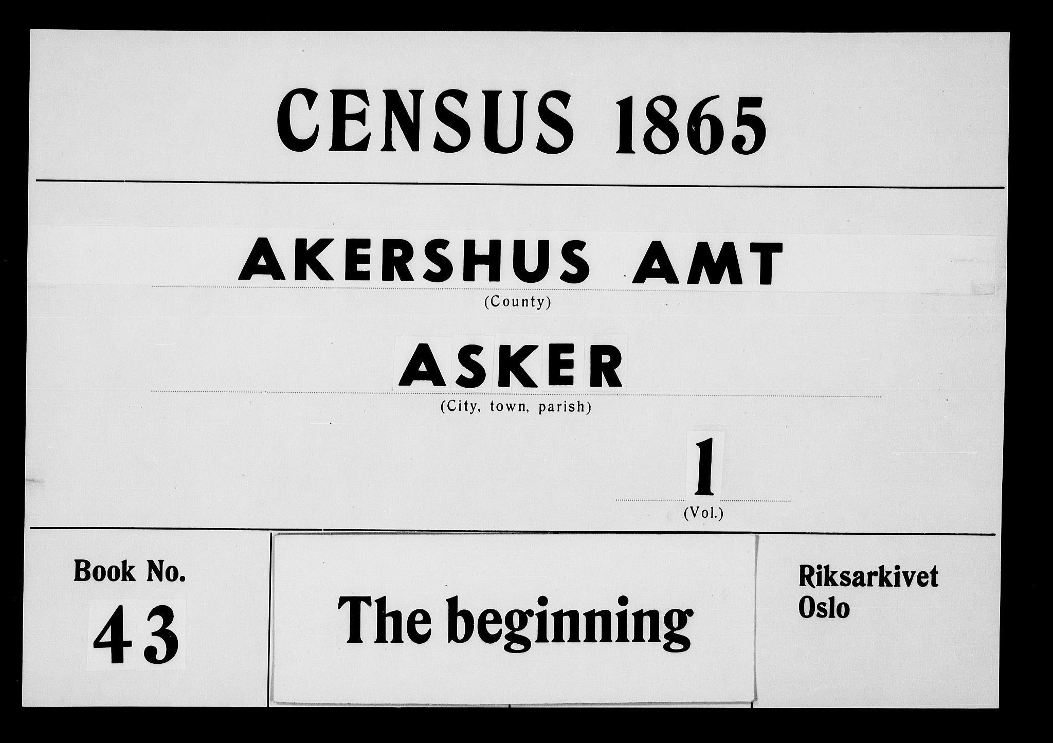 RA, Folketelling 1865 for 0220P Asker prestegjeld, 1865, s. 1