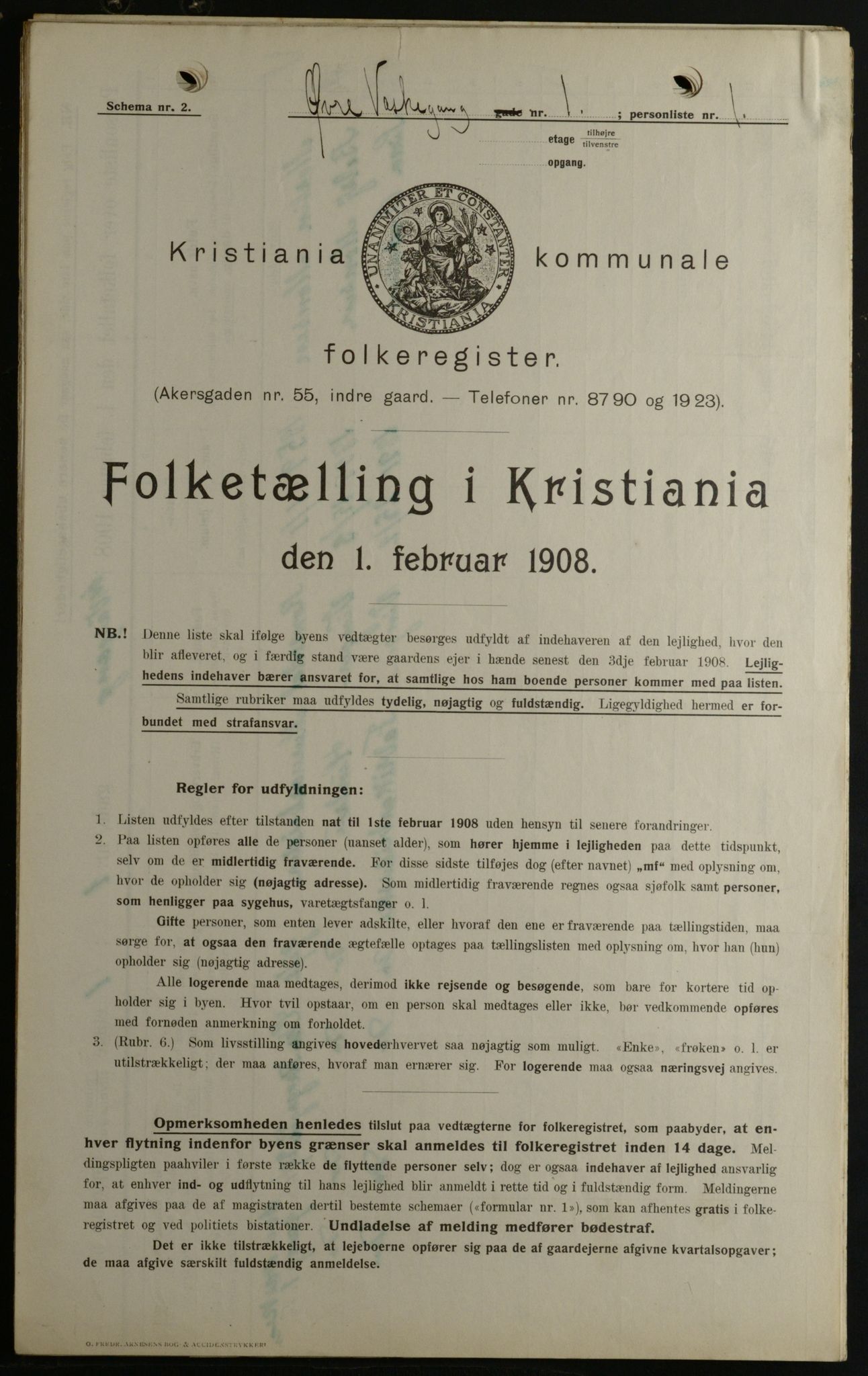 OBA, Kommunal folketelling 1.2.1908 for Kristiania kjøpstad, 1908, s. 116738