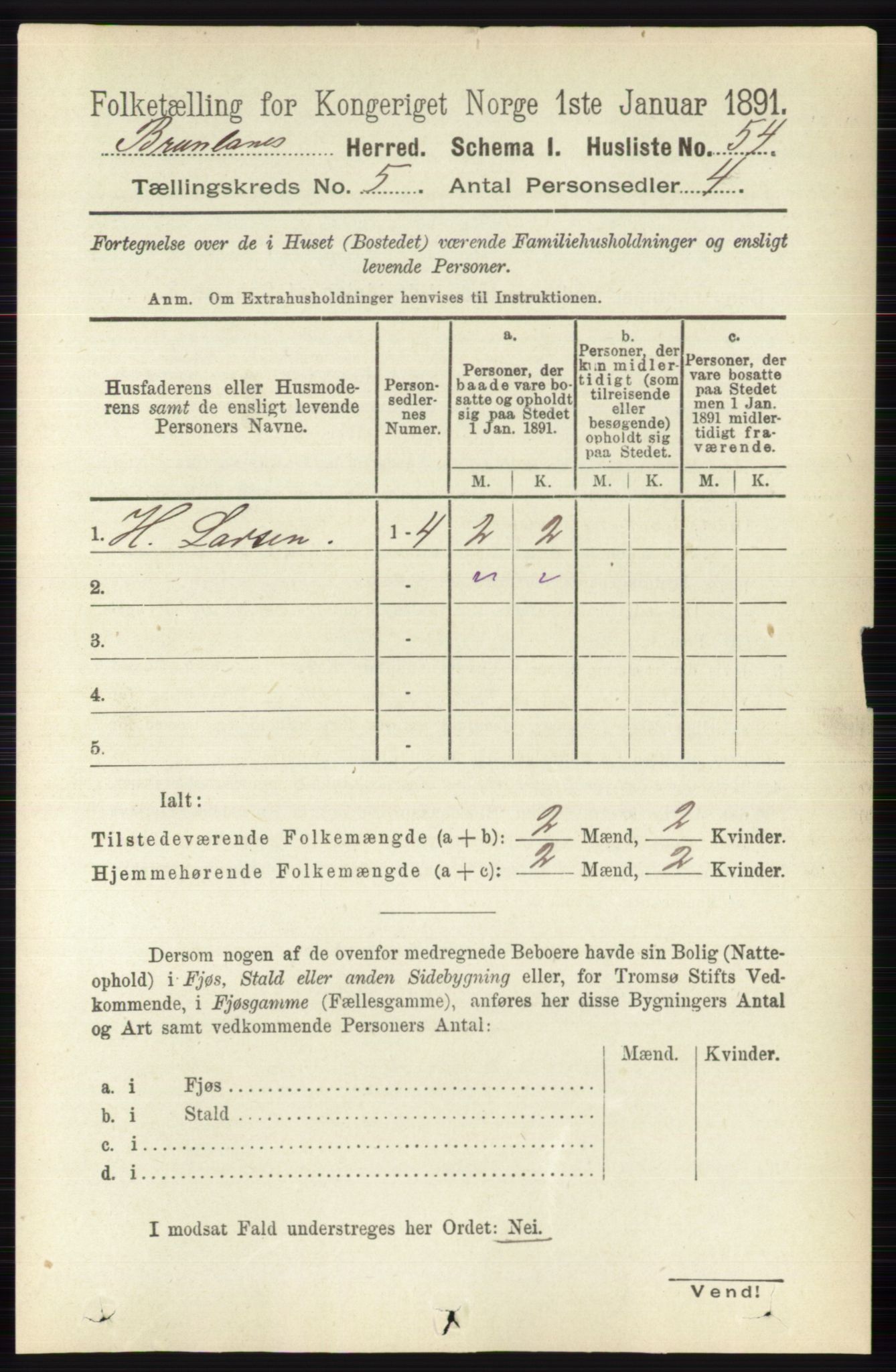 RA, Folketelling 1891 for 0726 Brunlanes herred, 1891, s. 2222