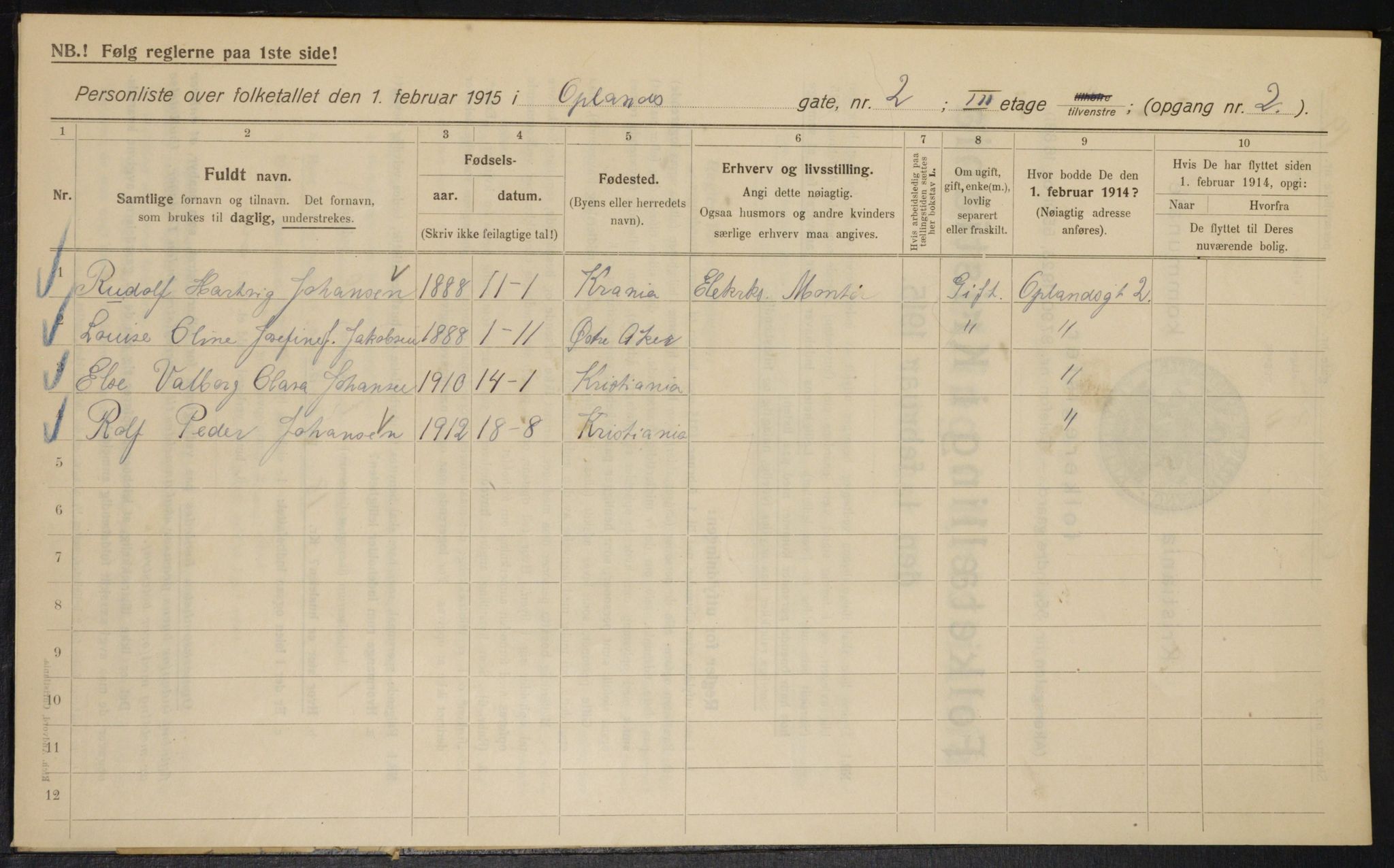 OBA, Kommunal folketelling 1.2.1915 for Kristiania, 1915, s. 75251