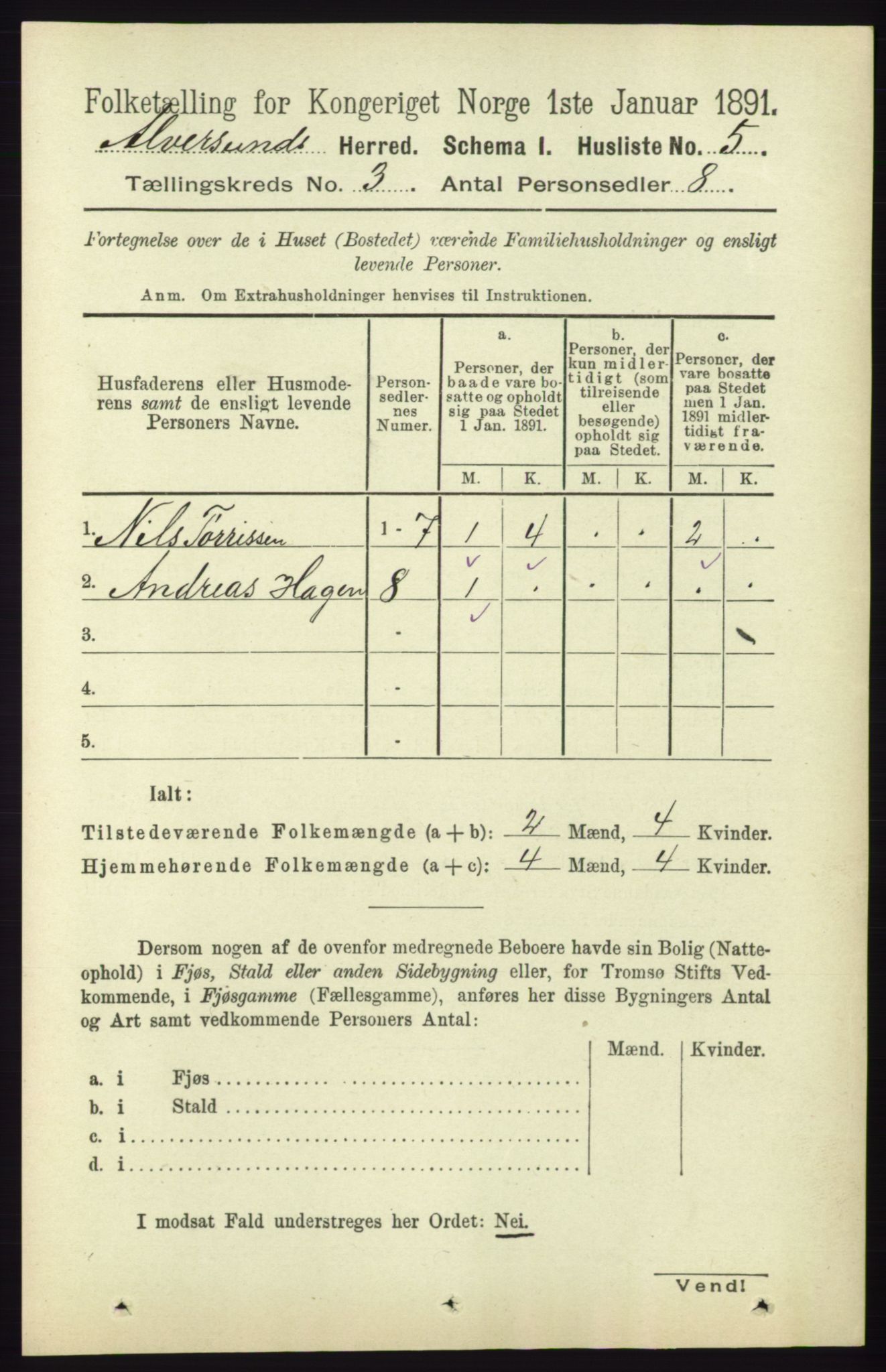 RA, Folketelling 1891 for 1257 Alversund herred, 1891, s. 949