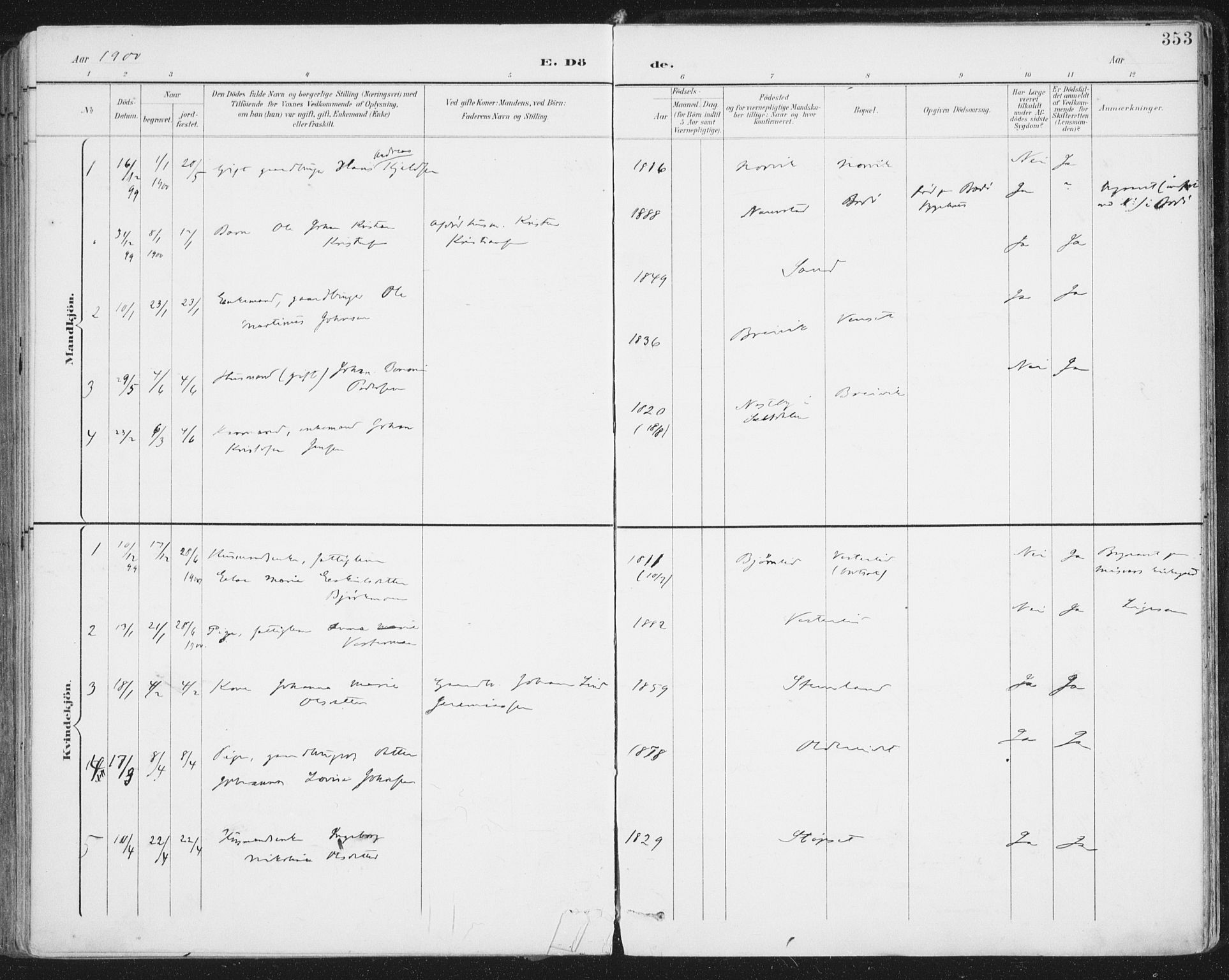 Ministerialprotokoller, klokkerbøker og fødselsregistre - Nordland, SAT/A-1459/852/L0741: Ministerialbok nr. 852A11, 1894-1917, s. 353