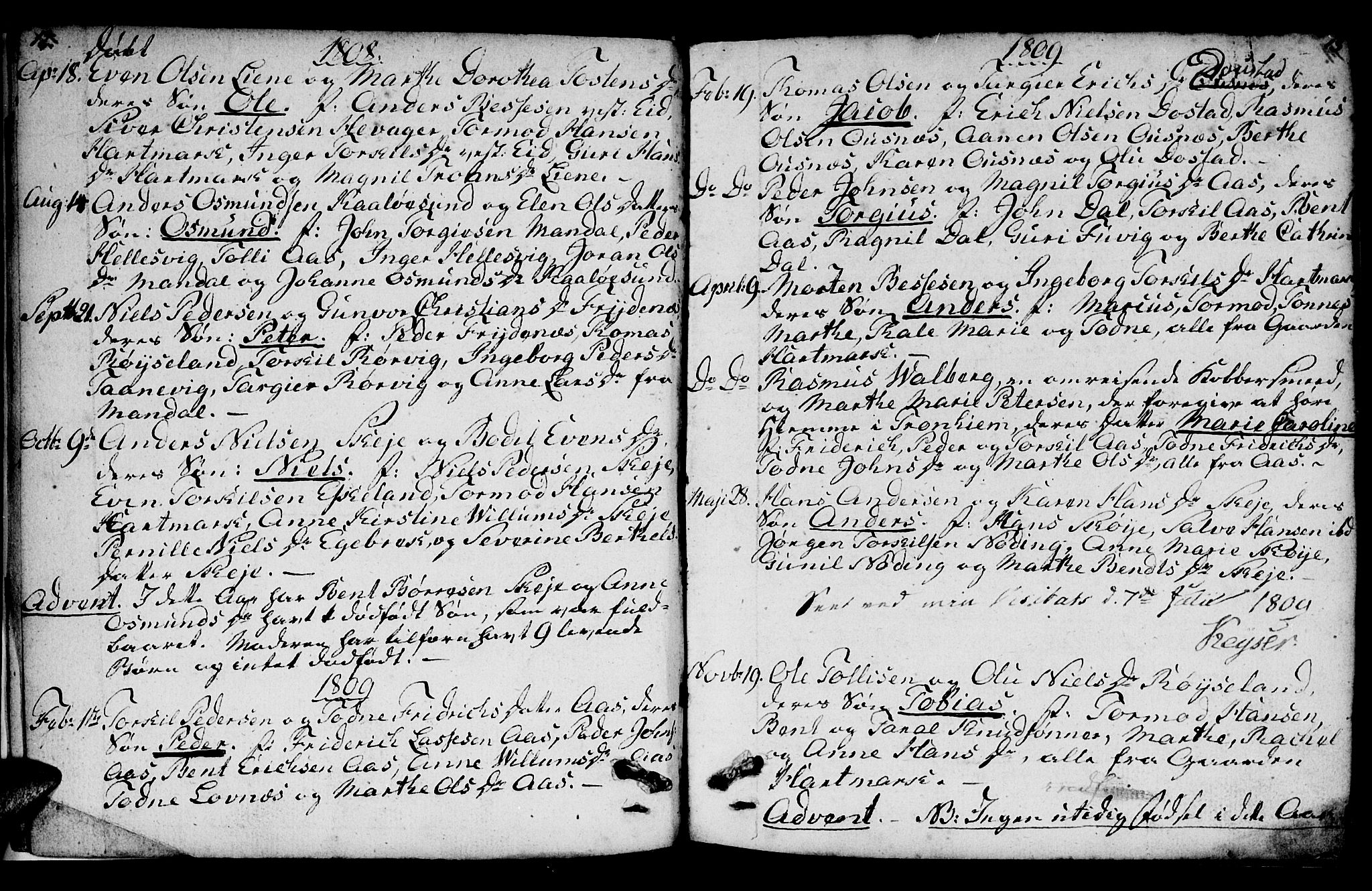 Mandal sokneprestkontor, AV/SAK-1111-0030/F/Fb/Fbb/L0001: Klokkerbok nr. B 1, 1802-1846, s. 12-13
