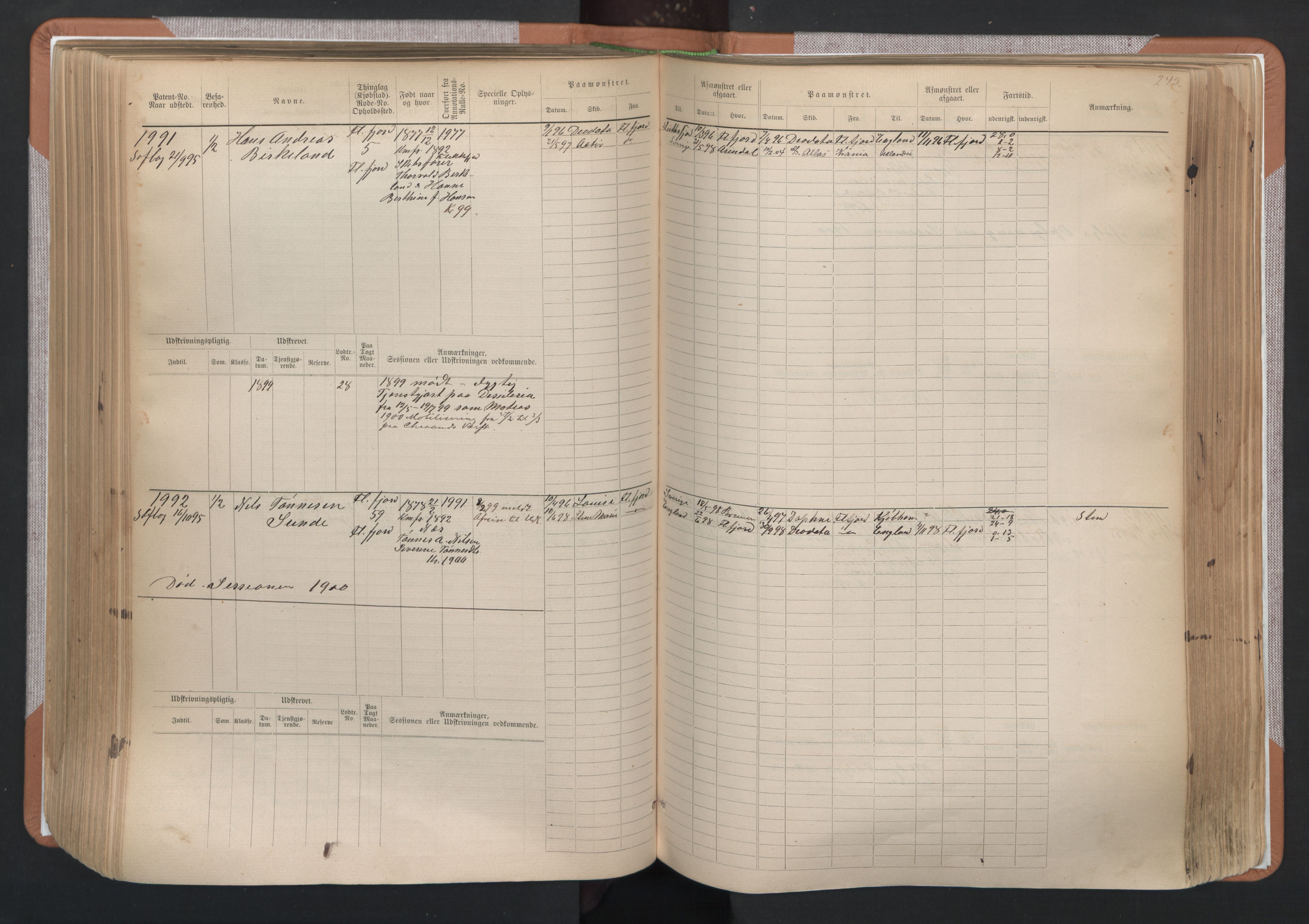 Flekkefjord mønstringskrets, AV/SAK-2031-0018/F/Fb/L0003: Hovedrulle nr 1515-2326, N-6, 1885-1934, s. 245