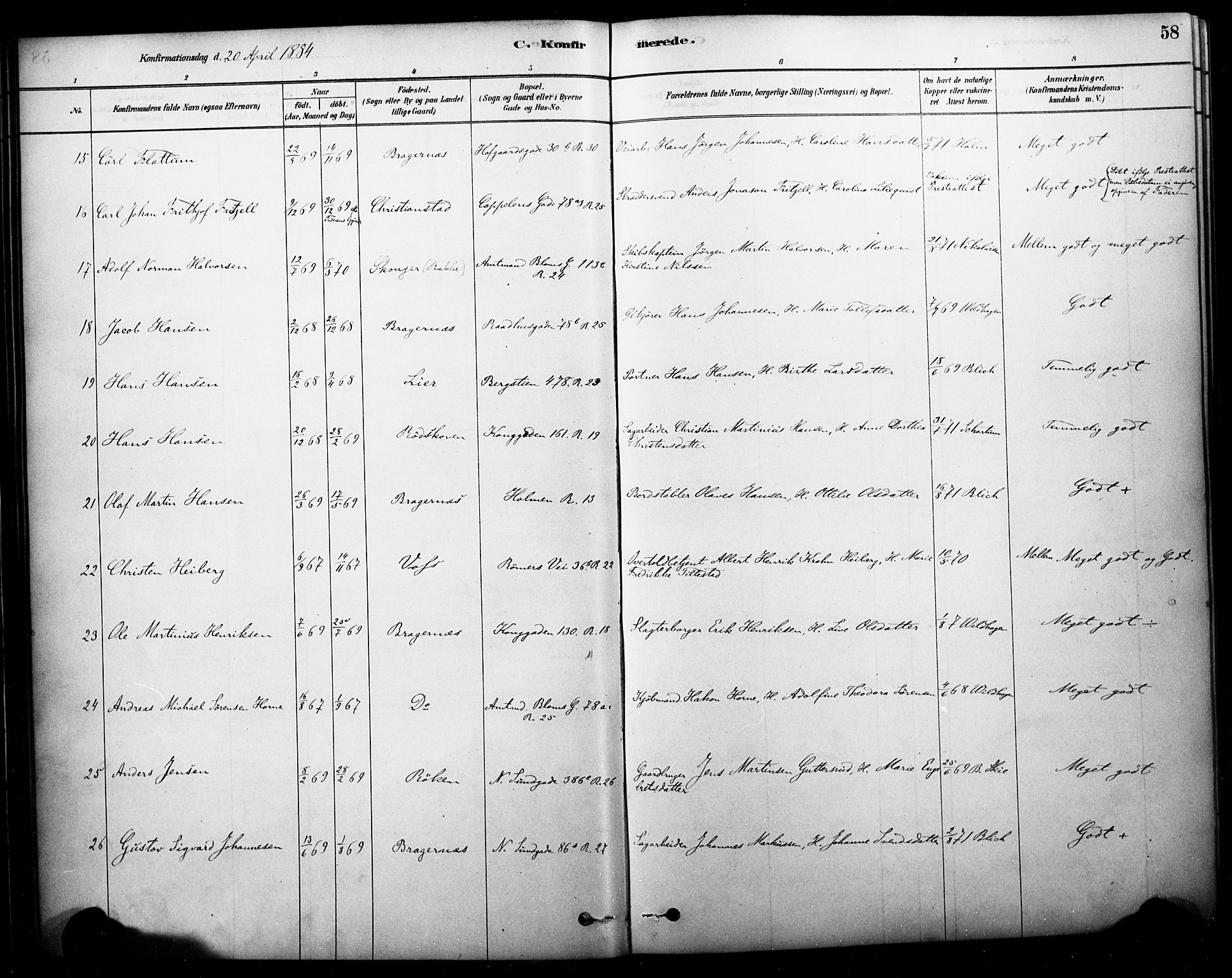 Bragernes kirkebøker, AV/SAKO-A-6/F/Fc/L0005: Ministerialbok nr. III 5, 1878-1890, s. 58