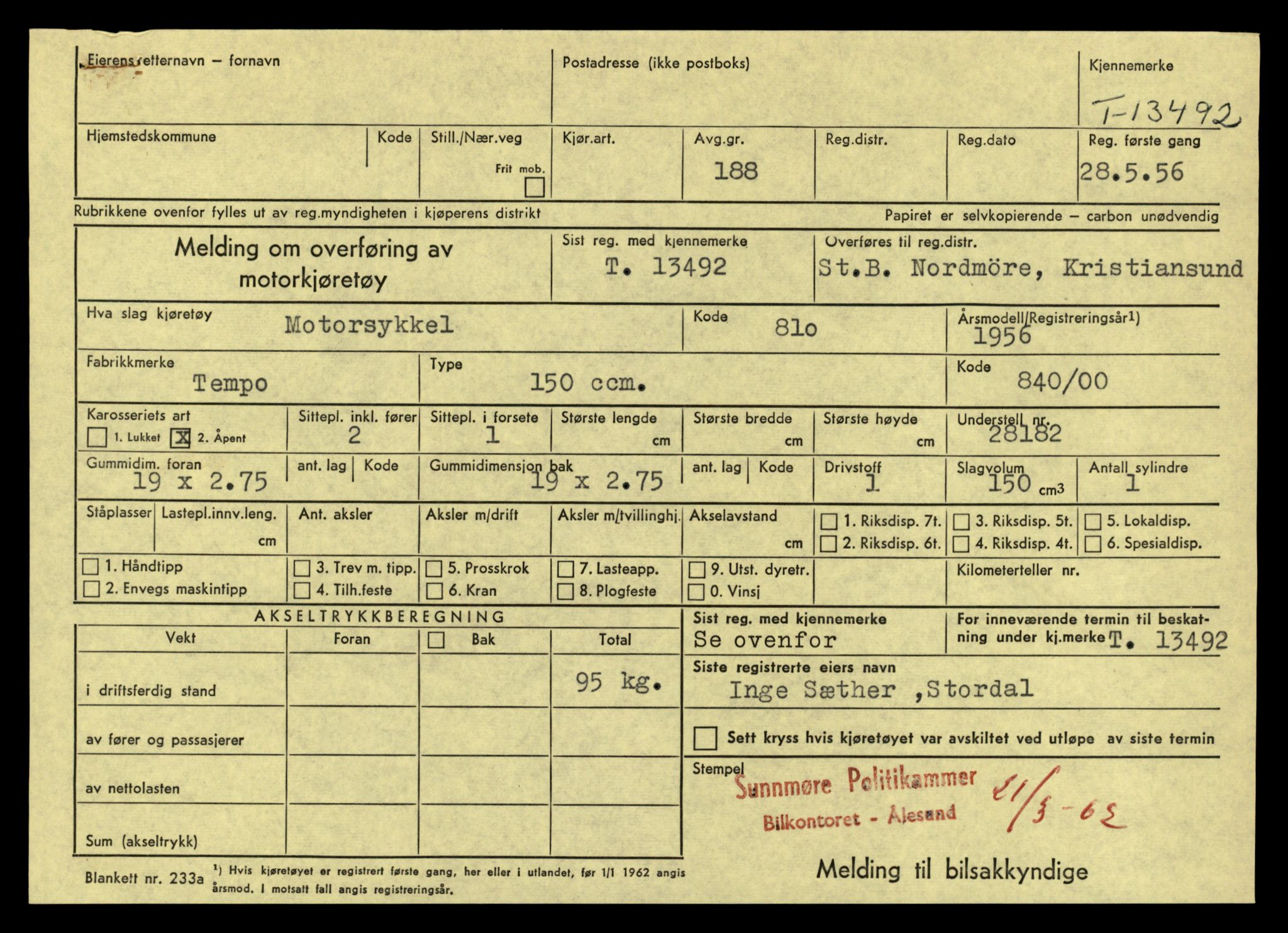 Møre og Romsdal vegkontor - Ålesund trafikkstasjon, AV/SAT-A-4099/F/Fe/L0039: Registreringskort for kjøretøy T 13361 - T 13530, 1927-1998, s. 2327