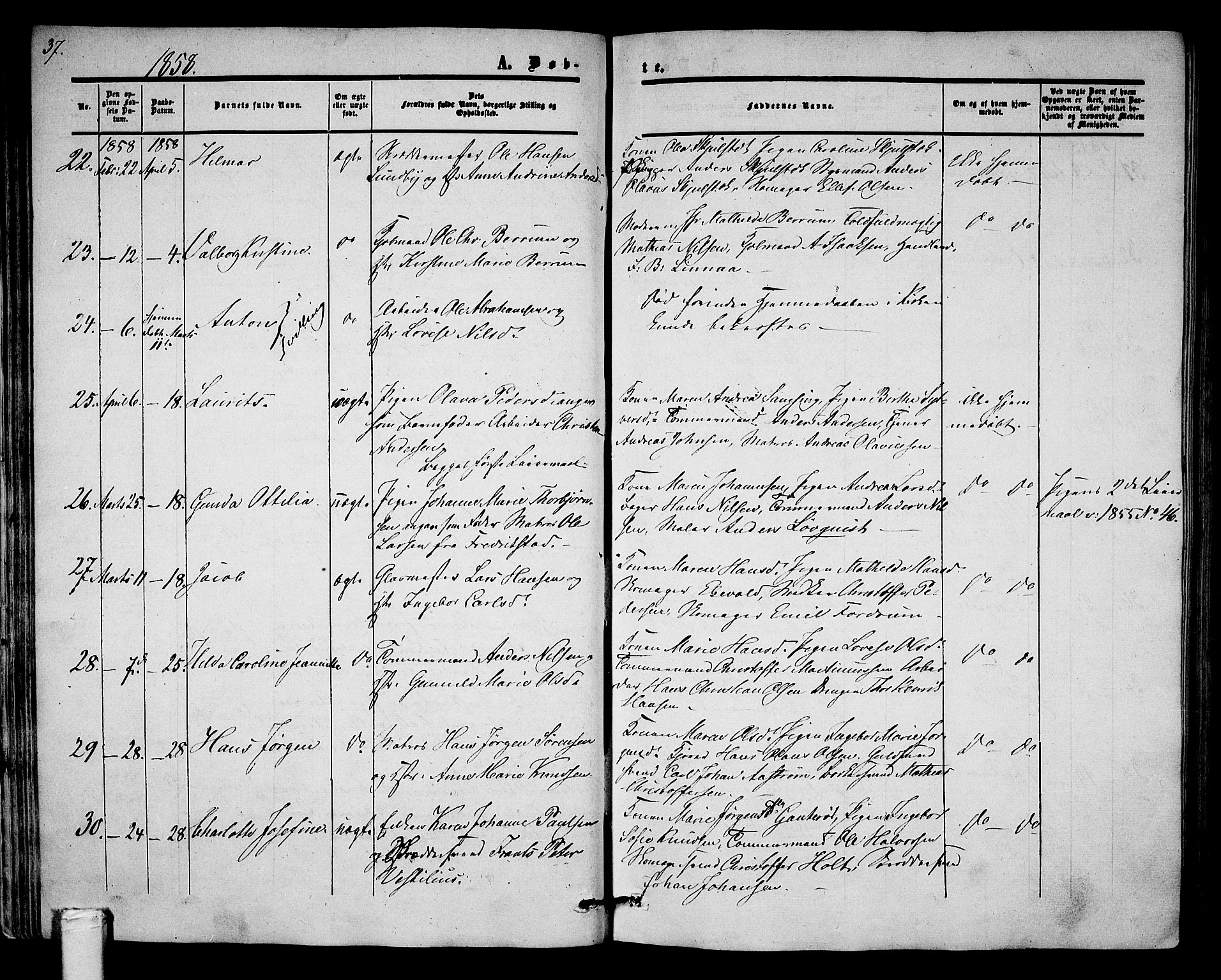 Tønsberg kirkebøker, AV/SAKO-A-330/G/Ga/L0003: Klokkerbok nr. 3, 1855-1864, s. 37