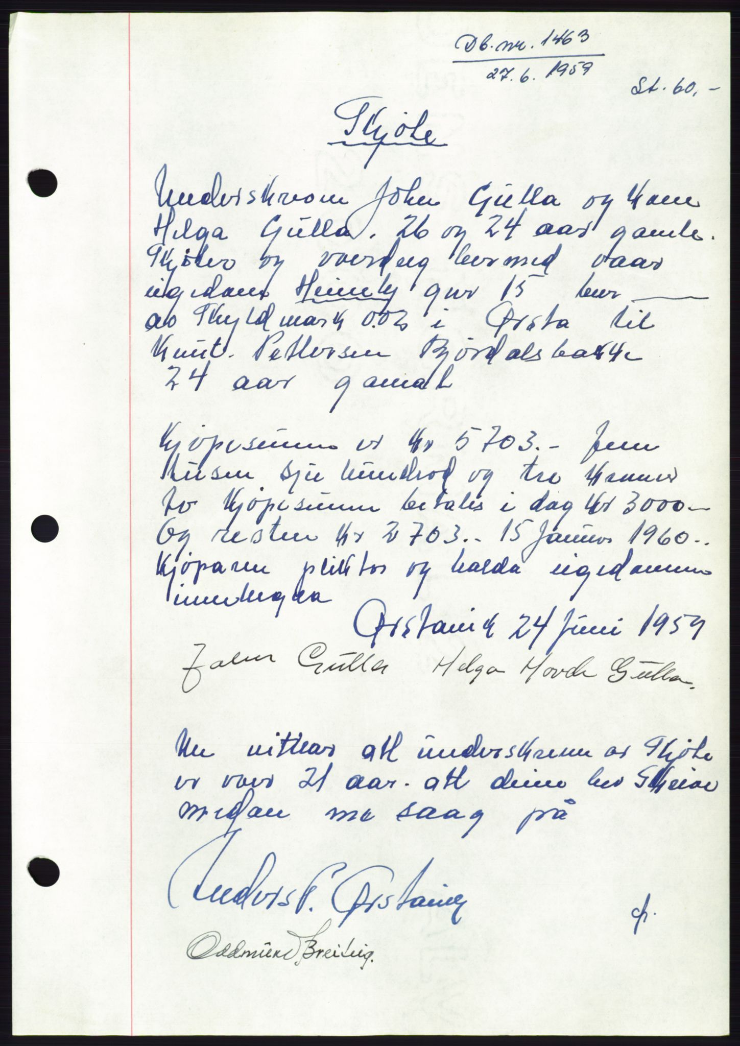 Søre Sunnmøre sorenskriveri, SAT/A-4122/1/2/2C/L0112: Pantebok nr. 38A, 1959-1959, Dagboknr: 1463/1959