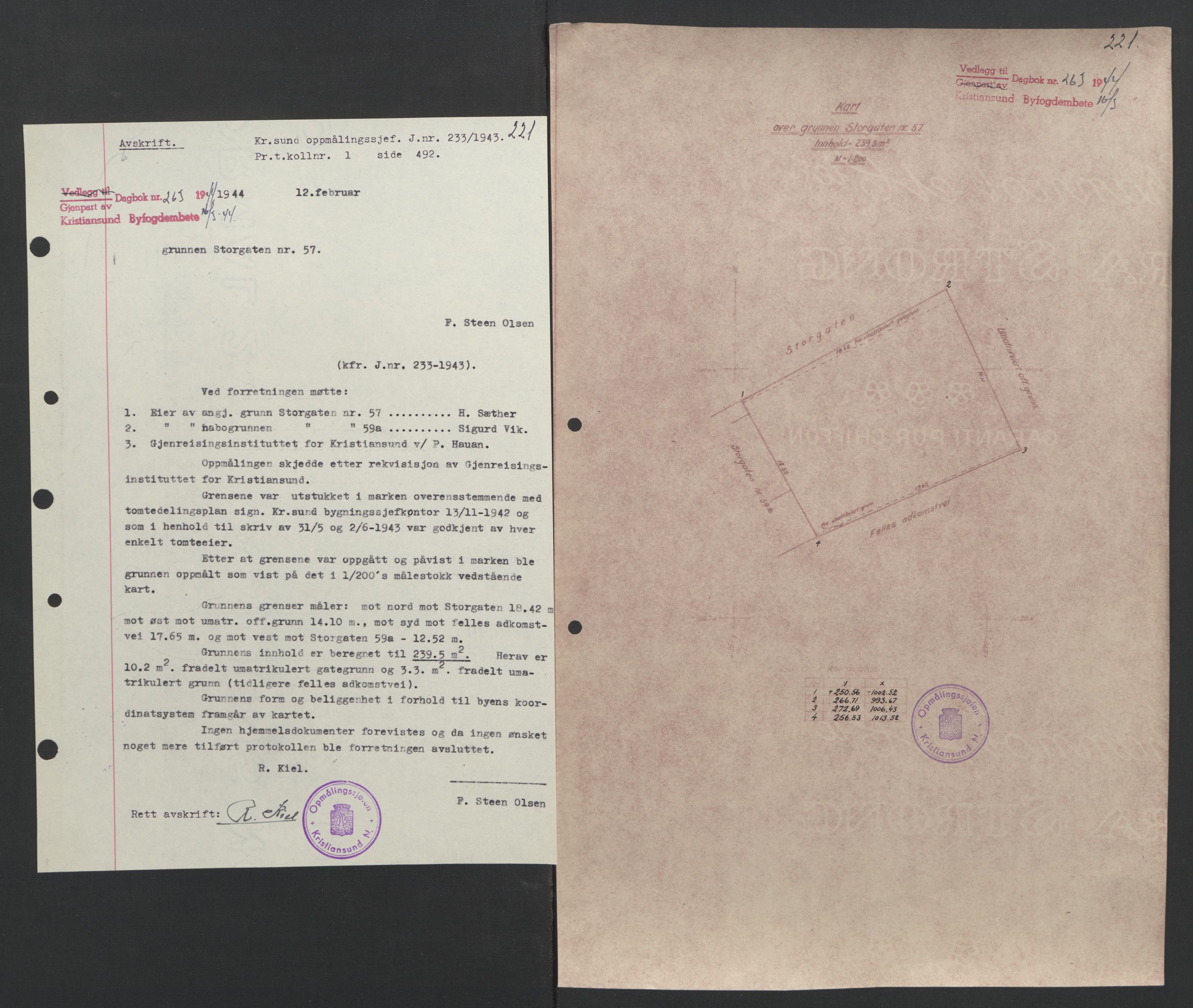 Kristiansund byfogd, AV/SAT-A-4587/A/27: Pantebok nr. 37, 1942-1945, Dagboknr: 263/1944