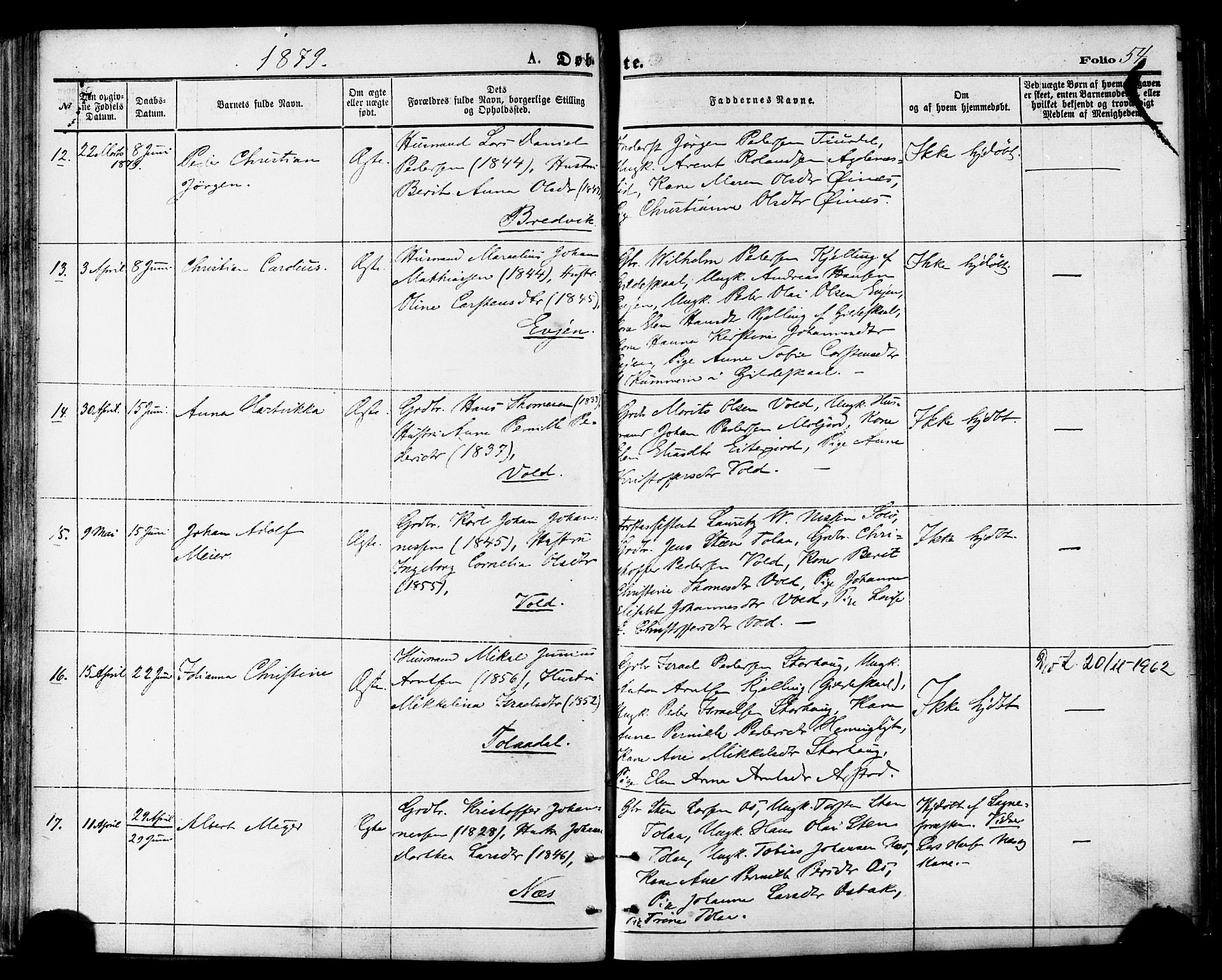 Ministerialprotokoller, klokkerbøker og fødselsregistre - Nordland, AV/SAT-A-1459/846/L0645: Ministerialbok nr. 846A03, 1872-1886, s. 54