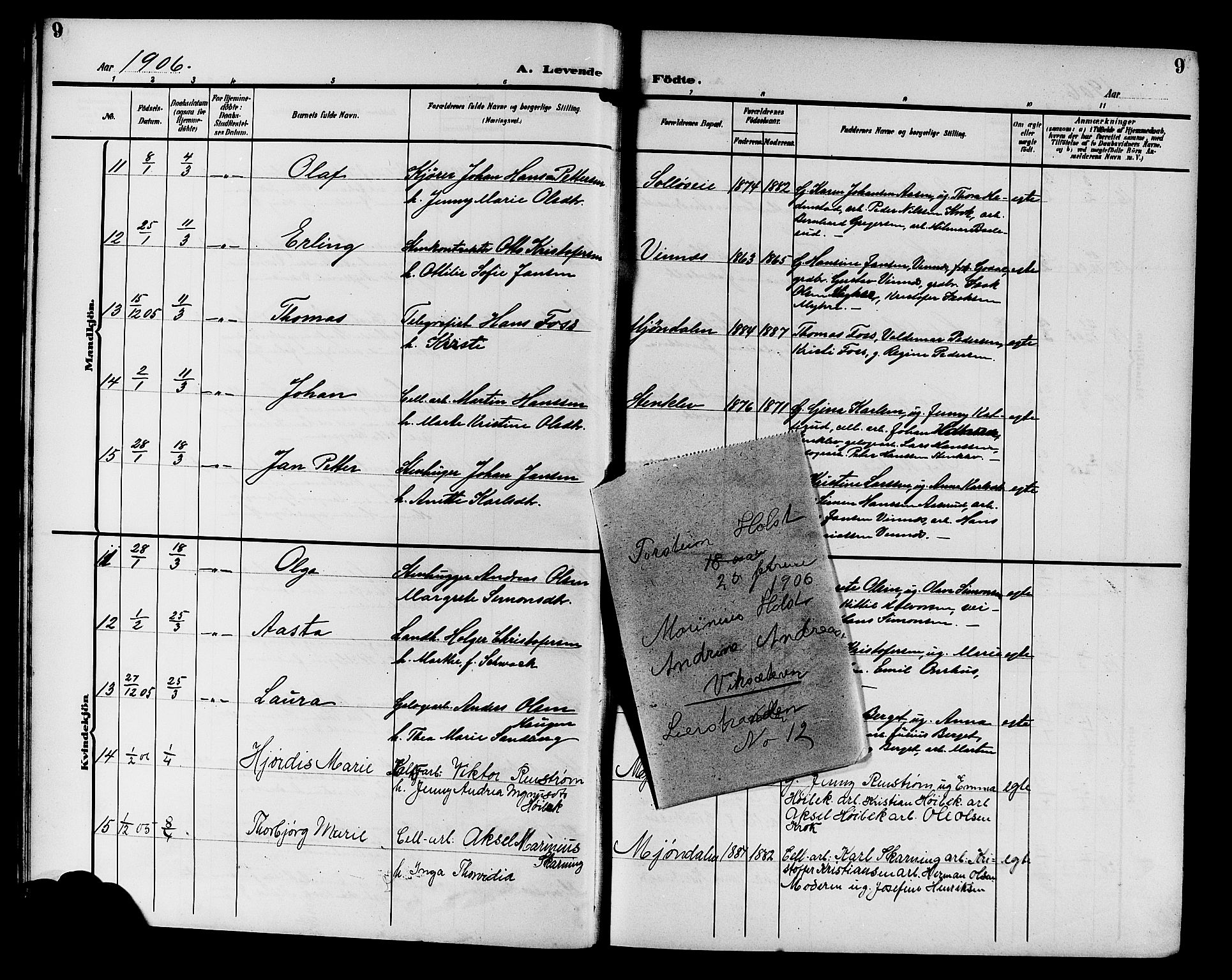Nedre Eiker kirkebøker, AV/SAKO-A-612/G/Ga/L0004: Klokkerbok nr. 4, 1905-1912, s. 9
