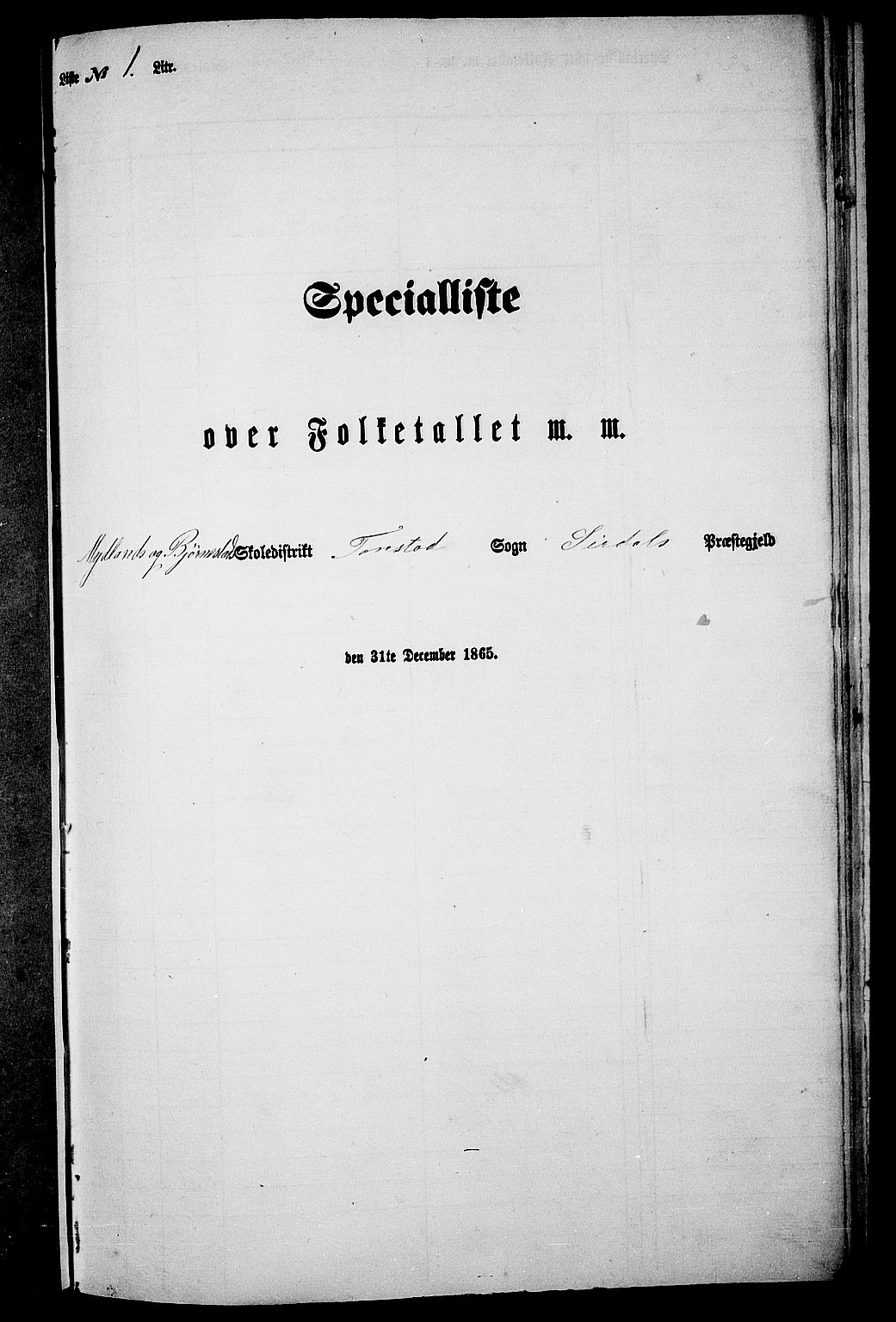 RA, Folketelling 1865 for 1046P Sirdal prestegjeld, 1865, s. 6