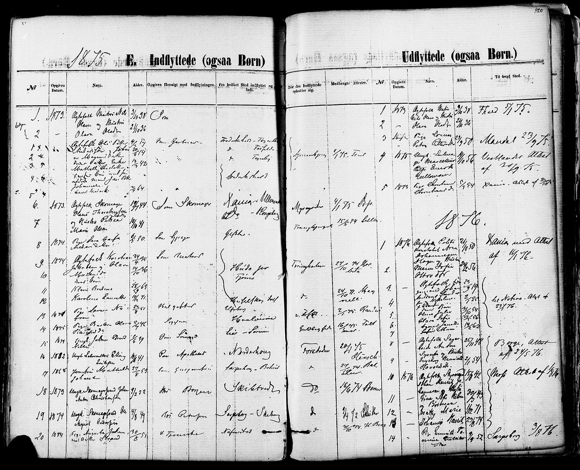 Fredrikstad domkirkes prestekontor Kirkebøker, AV/SAO-A-10906/F/Fa/L0001: Ministerialbok nr. 1, 1871-1878, s. 420