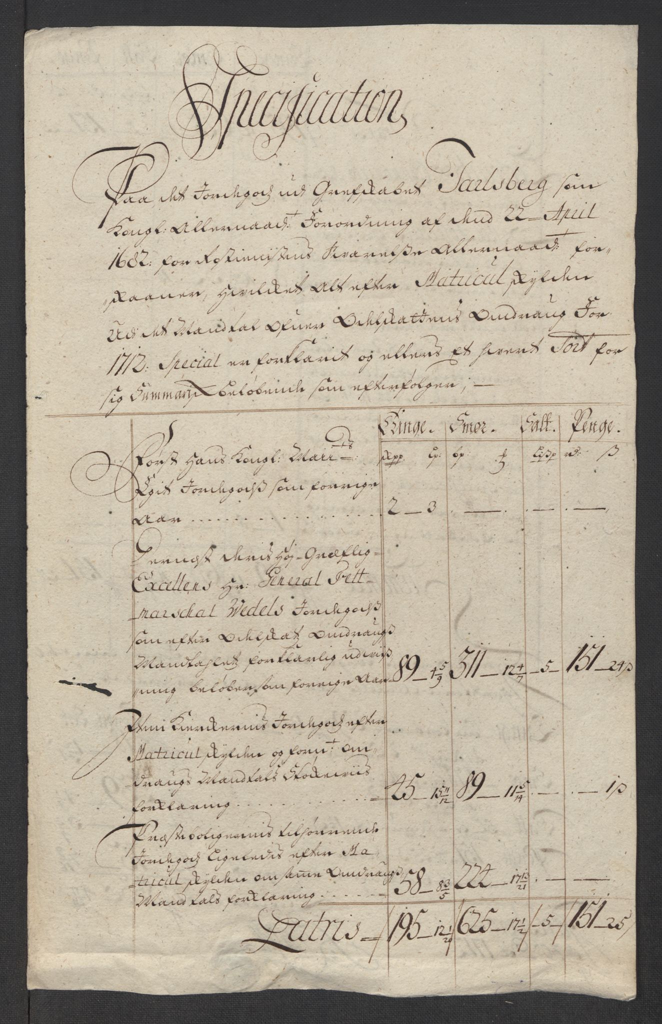 Rentekammeret inntil 1814, Reviderte regnskaper, Fogderegnskap, RA/EA-4092/R32/L1877: Fogderegnskap Jarlsberg grevskap, 1712, s. 119