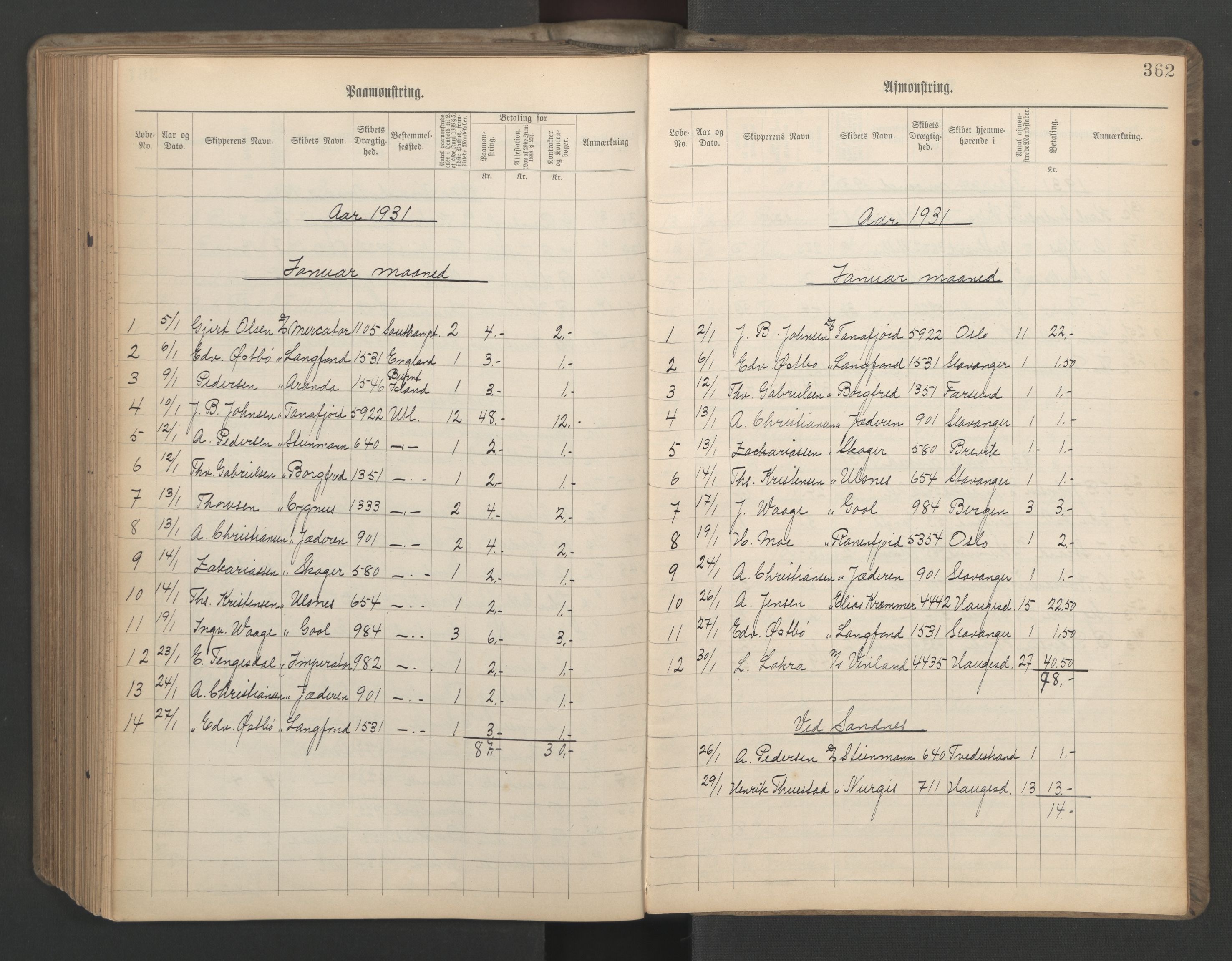 Stavanger sjømannskontor, SAST/A-102006/G/Ga/L0006: Mønstringsjournal, 1908-1933, s. 393