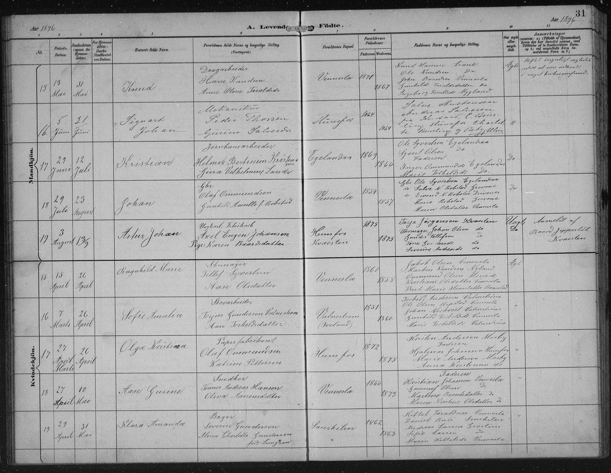 Vennesla sokneprestkontor, AV/SAK-1111-0045/Fb/Fbb/L0004: Klokkerbok nr. B 4, 1893-1902, s. 31