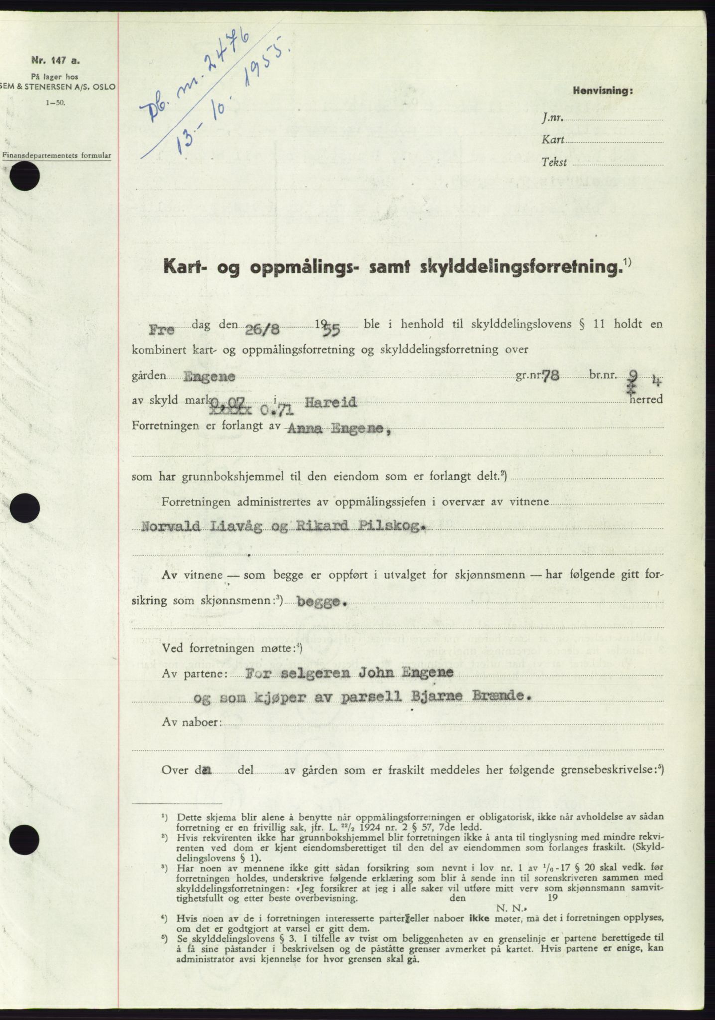 Søre Sunnmøre sorenskriveri, SAT/A-4122/1/2/2C/L0102: Pantebok nr. 28A, 1955-1956, Dagboknr: 2476/1955