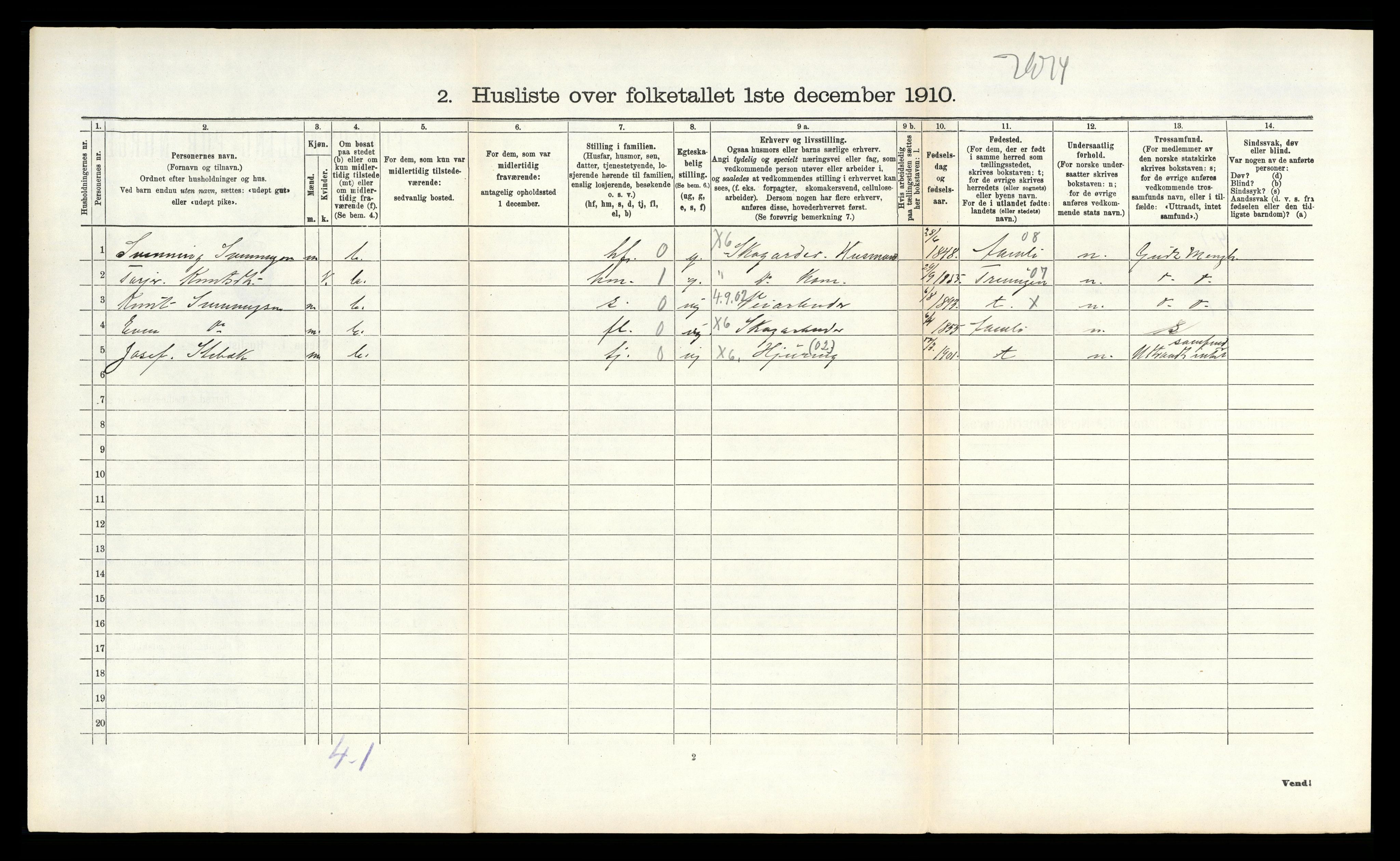 RA, Folketelling 1910 for 0912 Vegårshei herred, 1910, s. 501