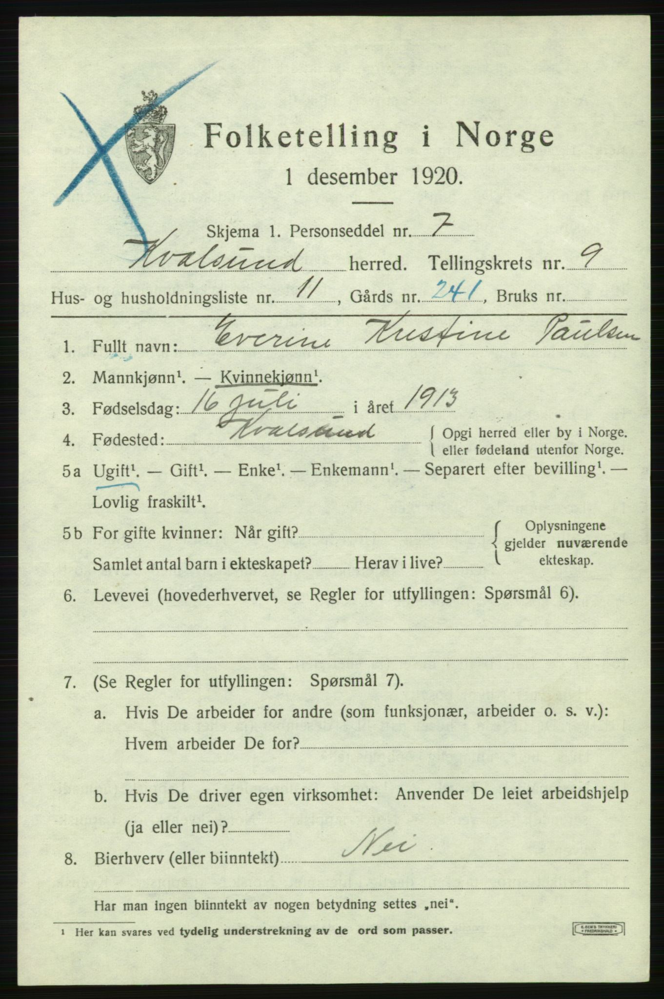 SATØ, Folketelling 1920 for 2017 Kvalsund herred, 1920, s. 2898