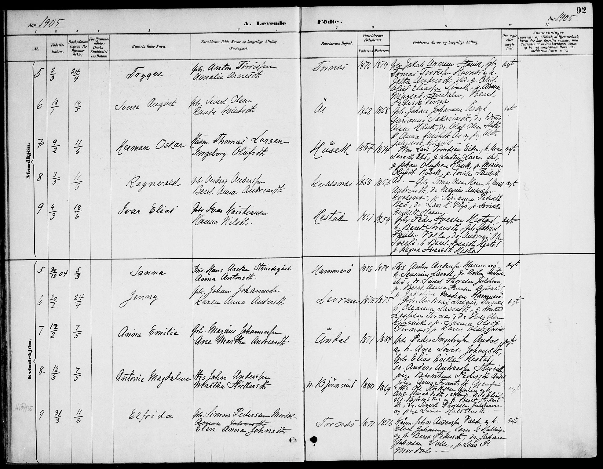 Ministerialprotokoller, klokkerbøker og fødselsregistre - Møre og Romsdal, AV/SAT-A-1454/565/L0750: Ministerialbok nr. 565A04, 1887-1905, s. 92