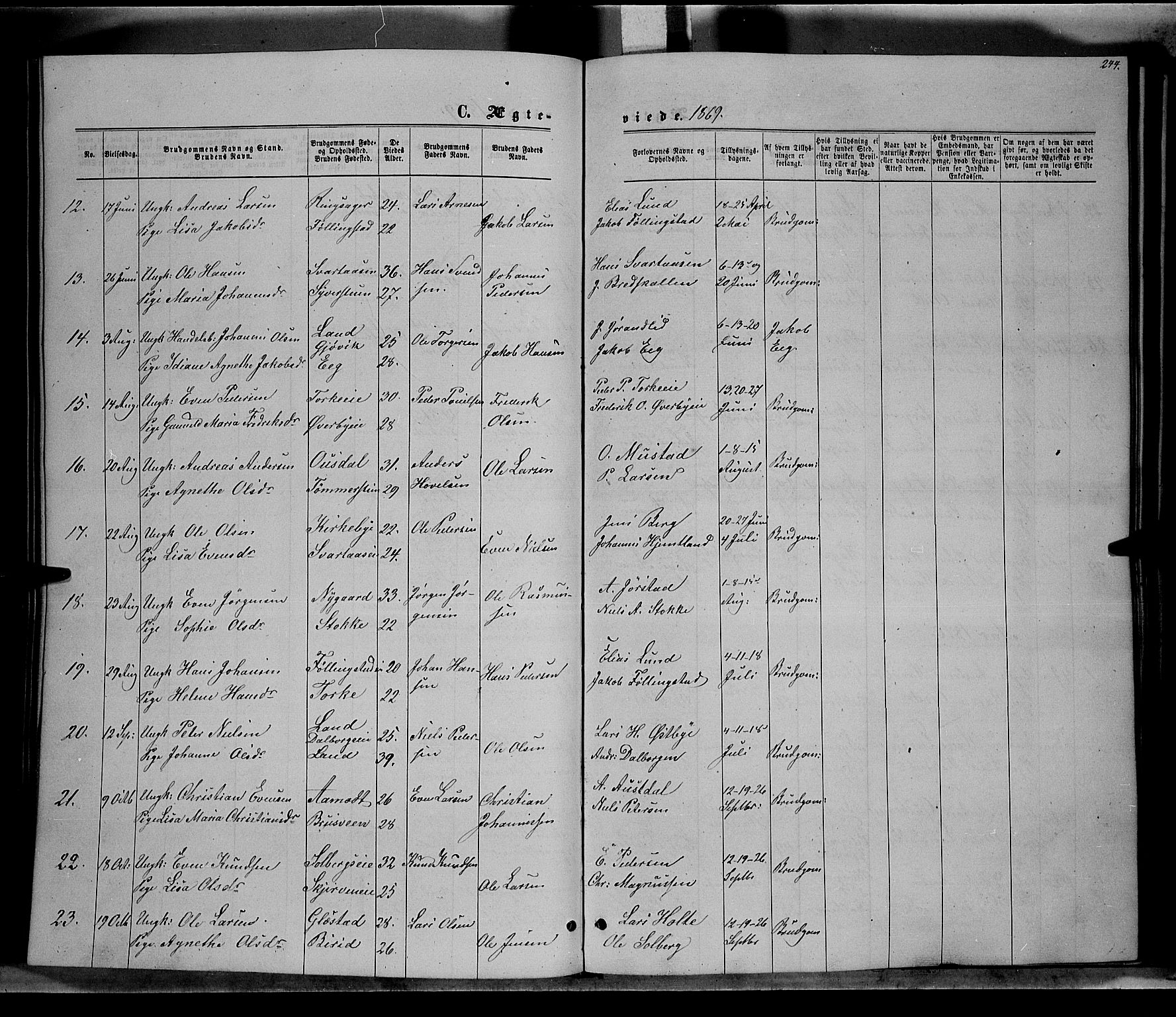 Vardal prestekontor, AV/SAH-PREST-100/H/Ha/Hab/L0006: Klokkerbok nr. 6, 1869-1881, s. 244