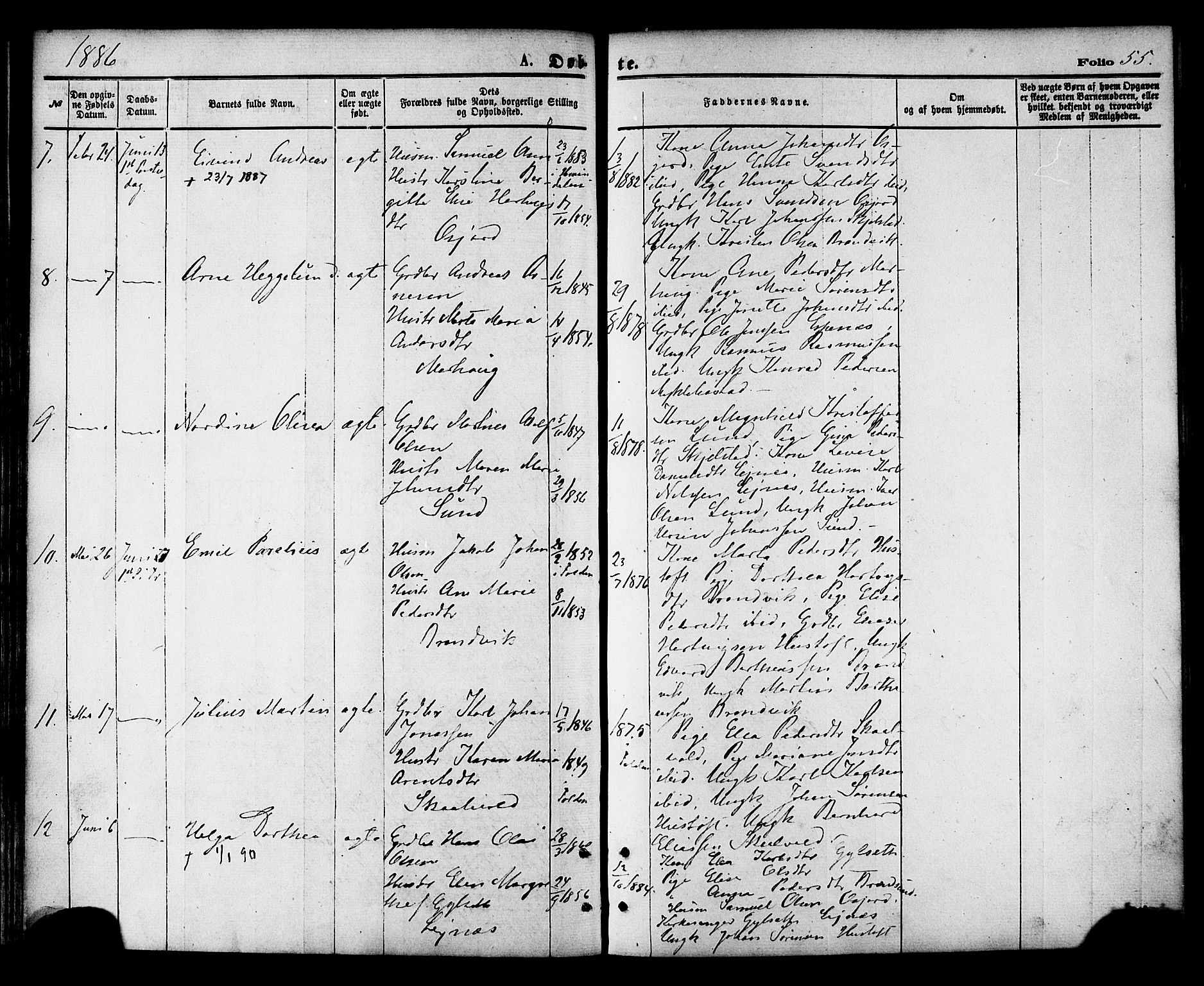 Ministerialprotokoller, klokkerbøker og fødselsregistre - Nordland, AV/SAT-A-1459/857/L0821: Ministerialbok nr. 857A01, 1875-1889, s. 55