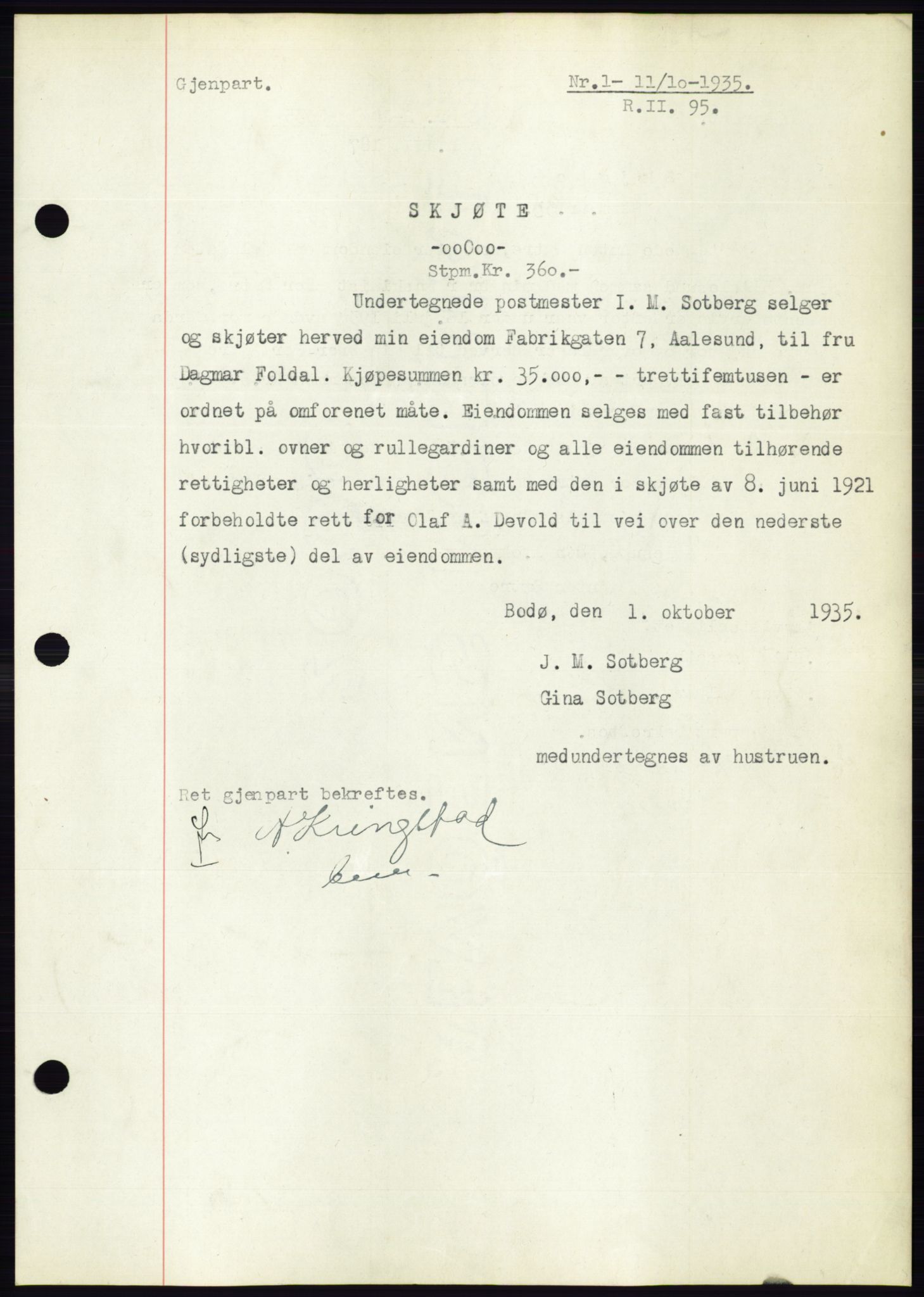 Ålesund byfogd, SAT/A-4384: Pantebok nr. 32, 1934-1935, Tingl.dato: 11.10.1935