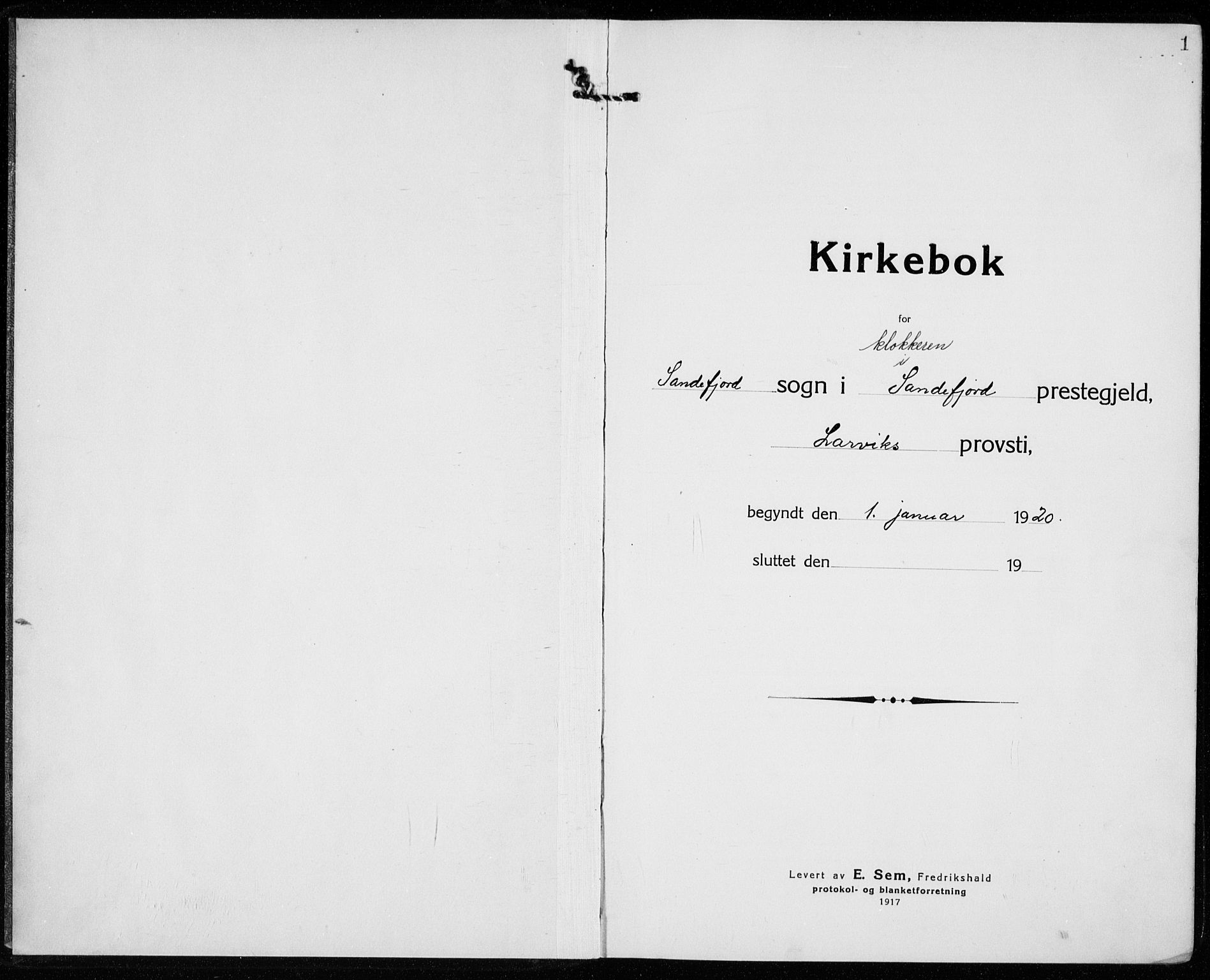 Sandefjord kirkebøker, AV/SAKO-A-315/G/Ga/L0004: Klokkerbok nr. 4, 1920-1931, s. 1