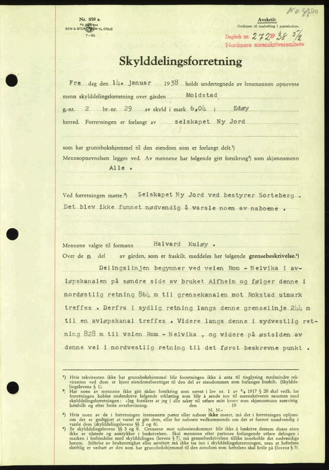 Nordmøre sorenskriveri, SAT/A-4132/1/2/2Ca: Pantebok nr. A83, 1938-1938, Dagboknr: 272/1938