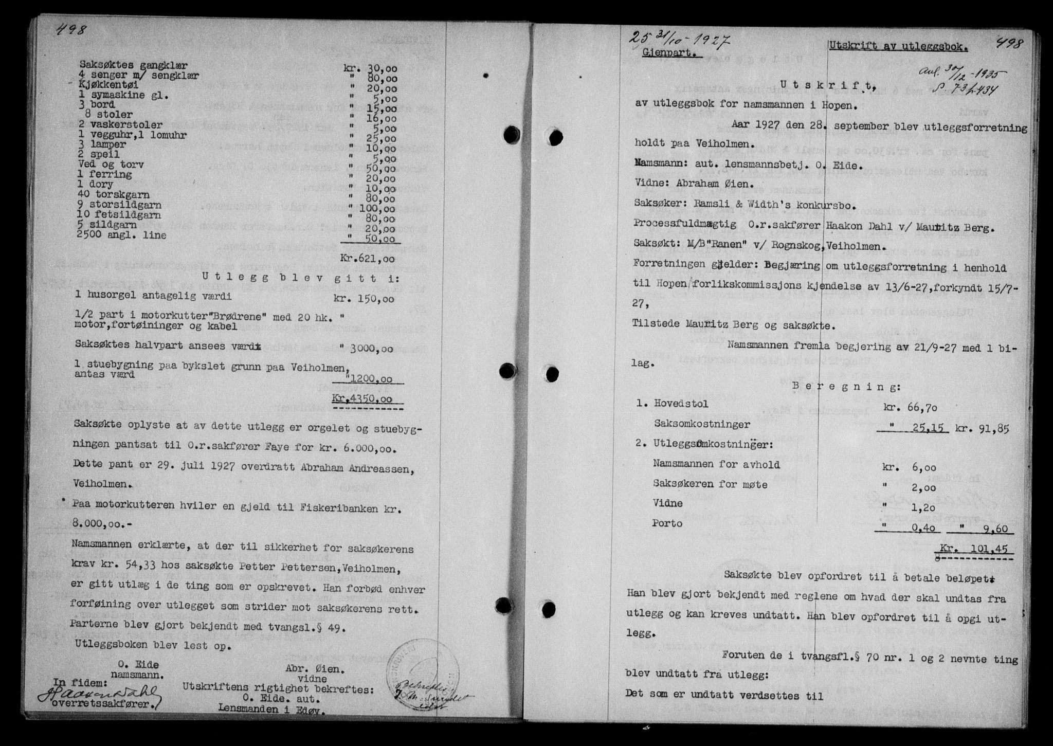 Nordmøre sorenskriveri, AV/SAT-A-4132/1/2/2Ca/L0062: Pantebok nr. 52, 1927-1927, Tingl.dato: 31.10.1927