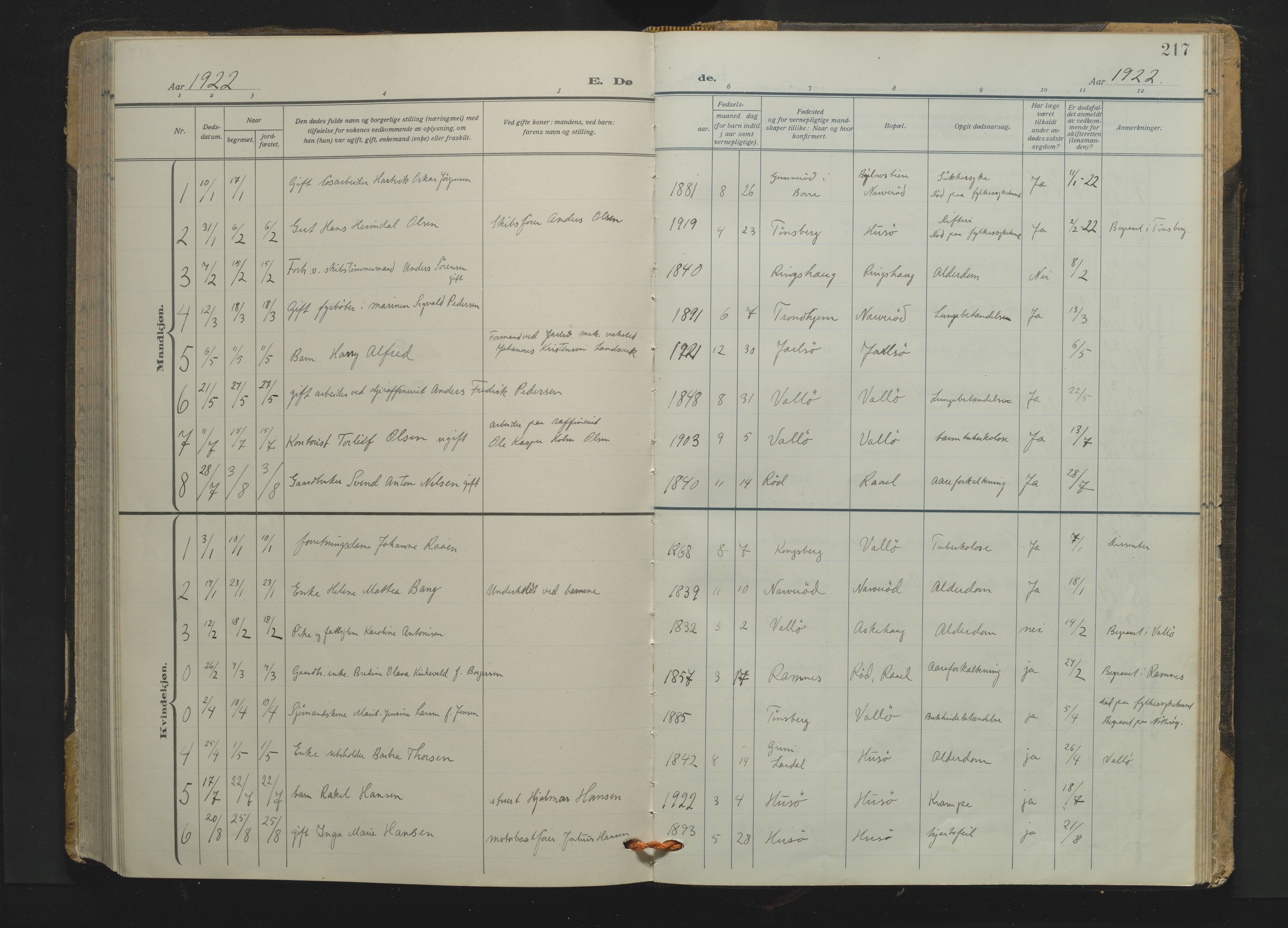 Søndre Slagen kirkebøker, AV/SAKO-A-326/F/Fa/L0001: Ministerialbok nr. 1, 1922-1935, s. 217