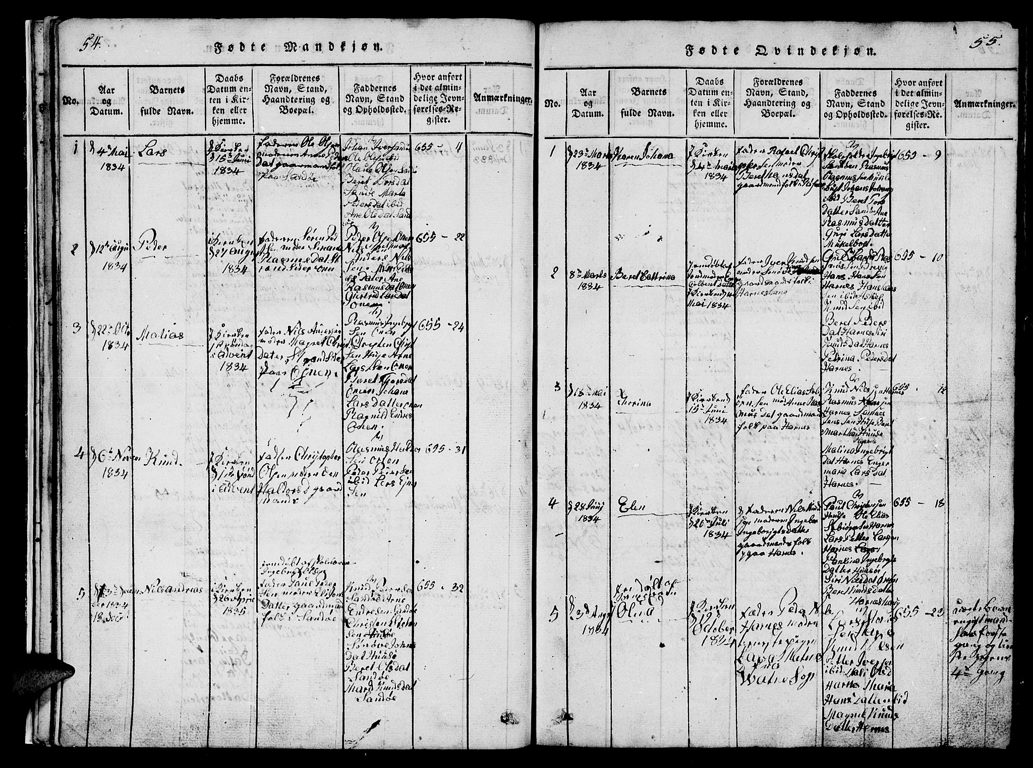 Ministerialprotokoller, klokkerbøker og fødselsregistre - Møre og Romsdal, SAT/A-1454/561/L0731: Klokkerbok nr. 561C01, 1817-1867, s. 54-55