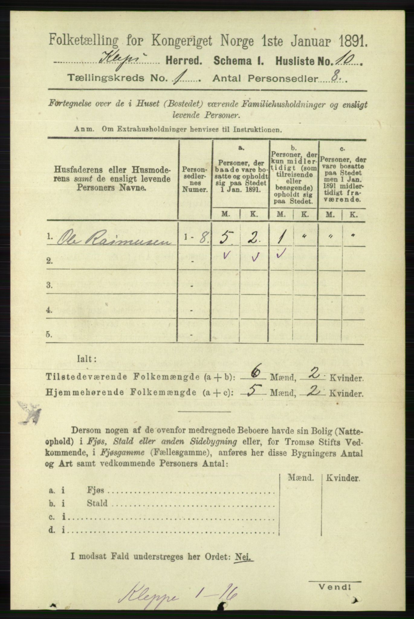 RA, Folketelling 1891 for 1120 Klepp herred, 1891, s. 37