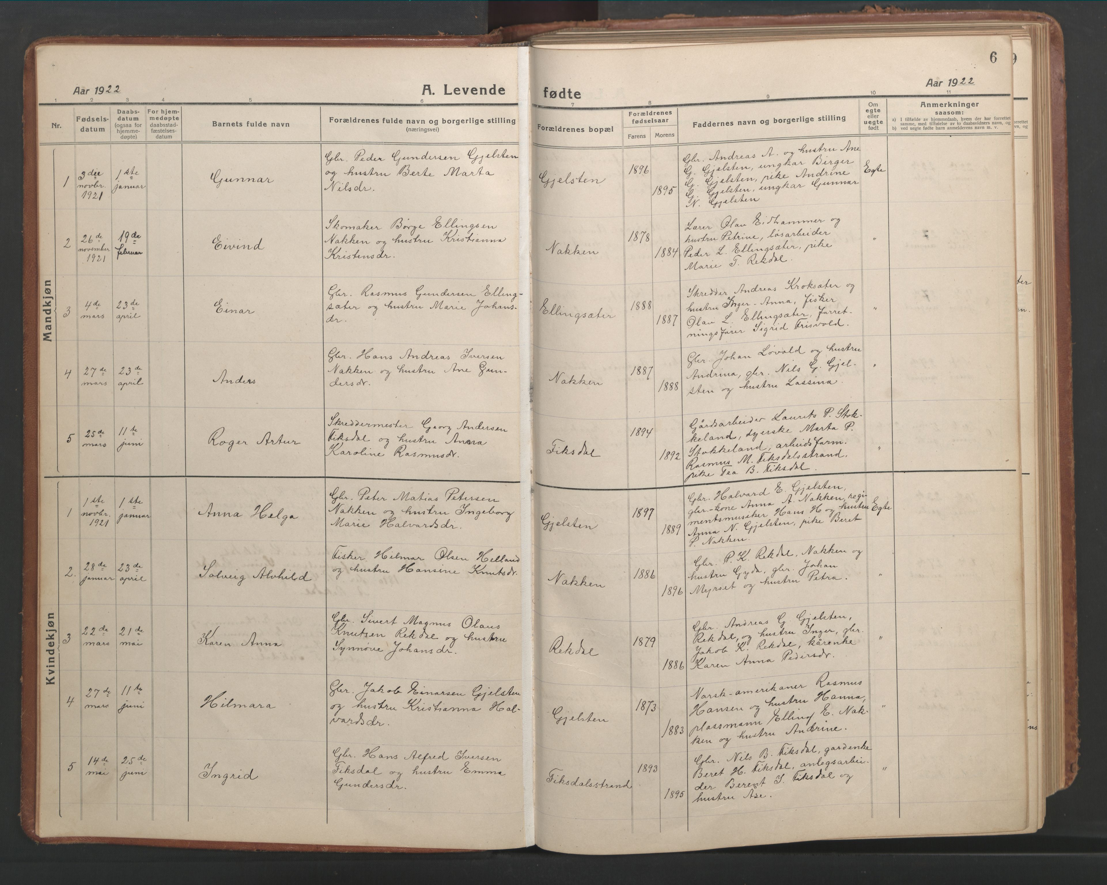 Ministerialprotokoller, klokkerbøker og fødselsregistre - Møre og Romsdal, AV/SAT-A-1454/540/L0542: Klokkerbok nr. 540C02, 1921-1967, s. 6