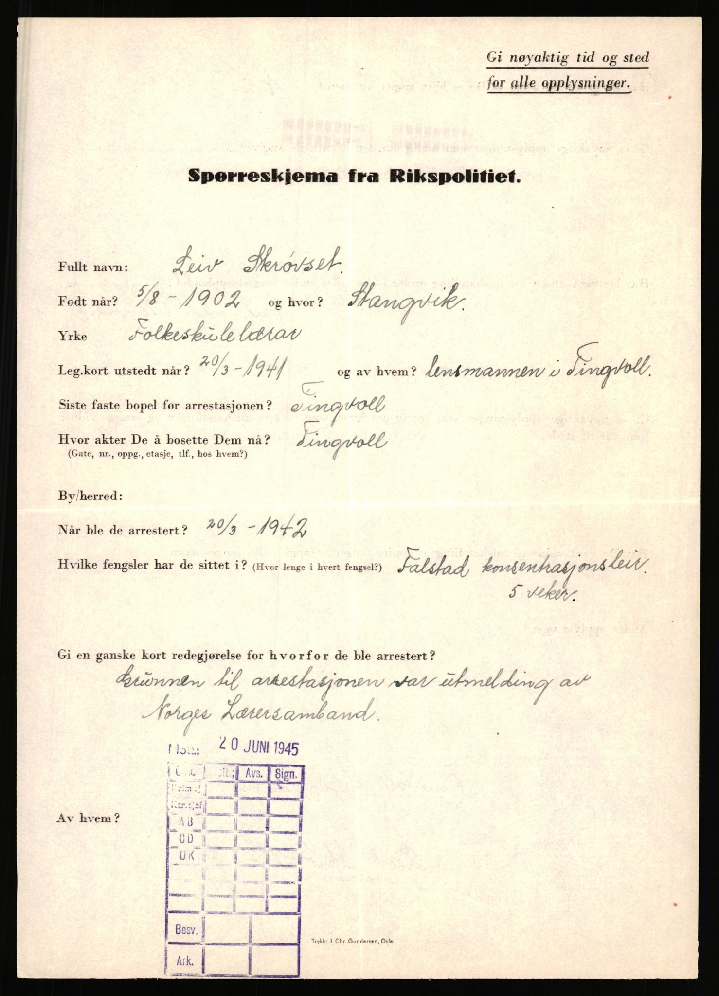 Rikspolitisjefen, AV/RA-S-1560/L/L0015: Scharff, Carlo Max - Stephensen, Gudrun, 1940-1945, s. 574