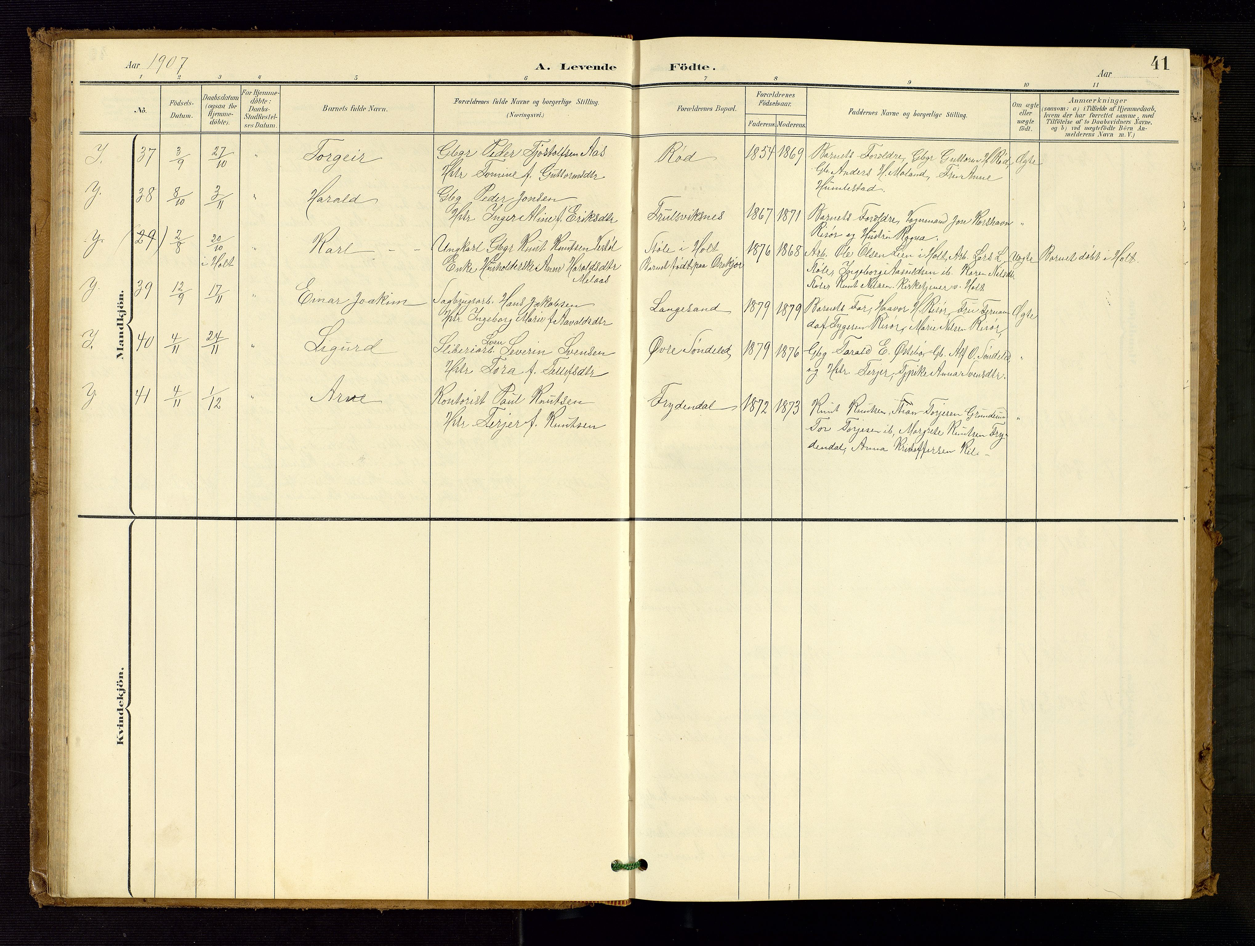 Søndeled sokneprestkontor, AV/SAK-1111-0038/F/Fb/L0005: Klokkerbok nr. B 6, 1900-1962, s. 41