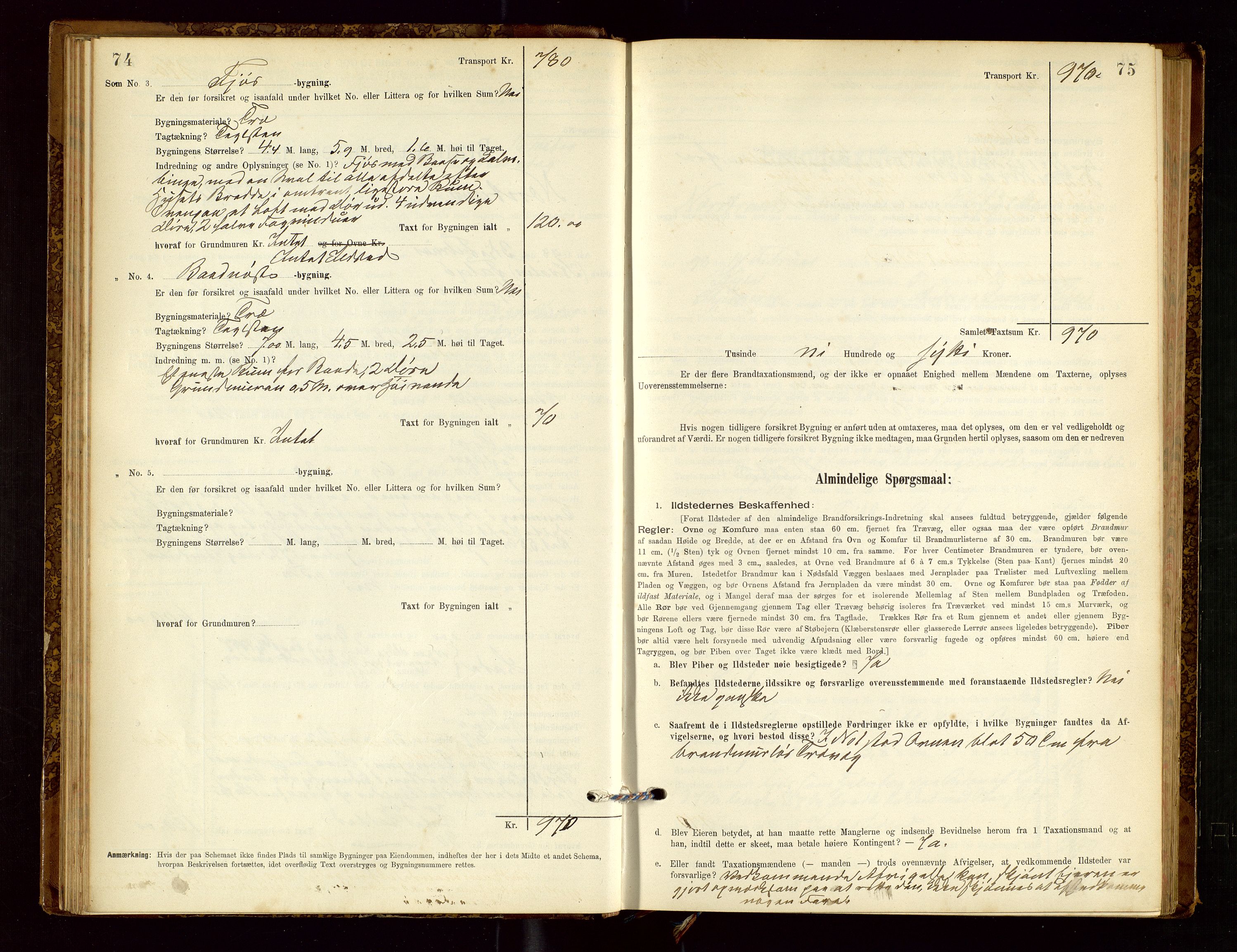 Nedstrand lensmannskontor, AV/SAST-A-100236/Gob/L0001: "Brandtaxationsprotokol for Nerstrand Lensmandsdistrikt Ryfylke fogderi", 1895-1915, s. 74-75