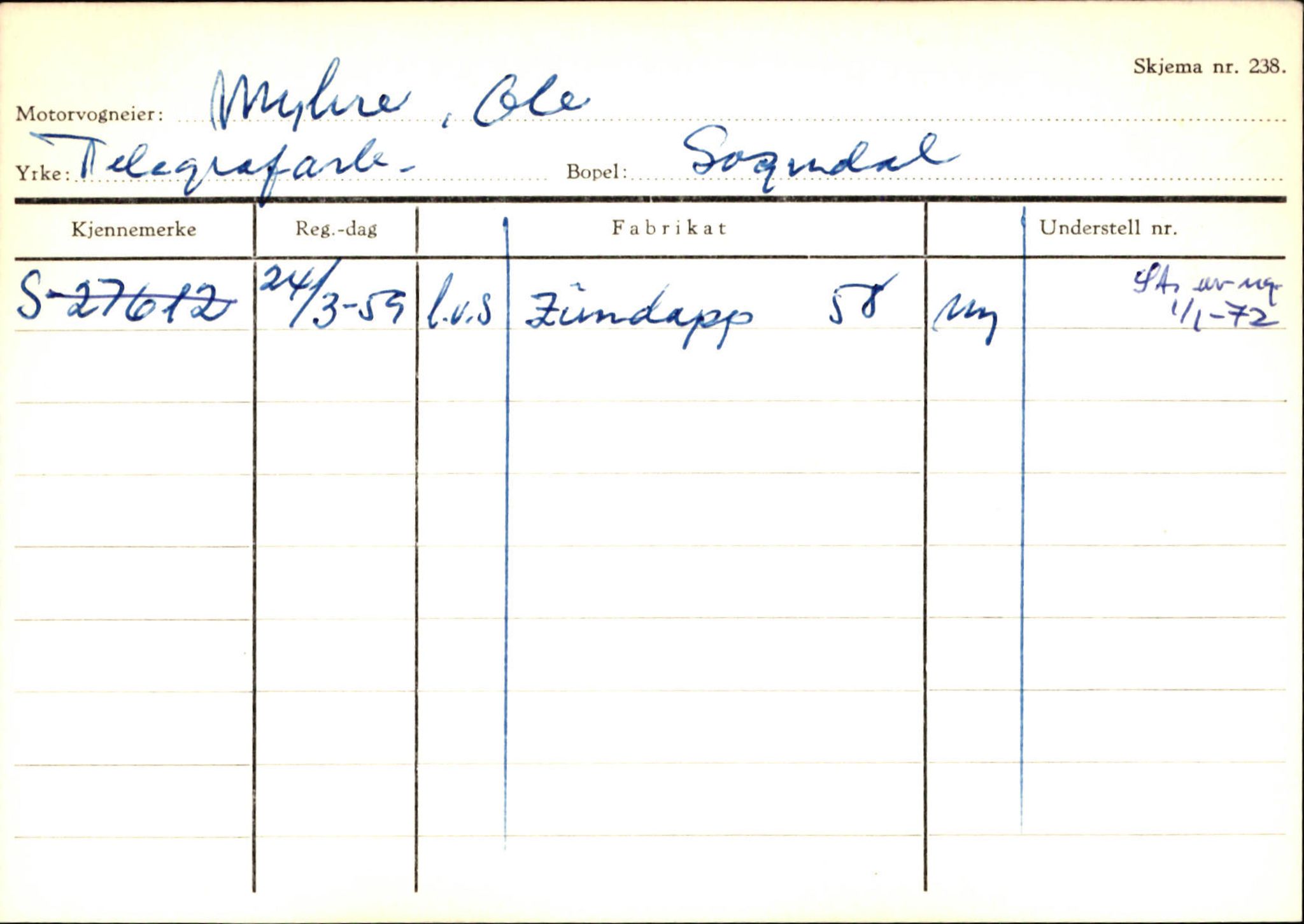 Statens vegvesen, Sogn og Fjordane vegkontor, SAB/A-5301/4/F/L0124: Eigarregister Sogndal A-U, 1945-1975, s. 1714