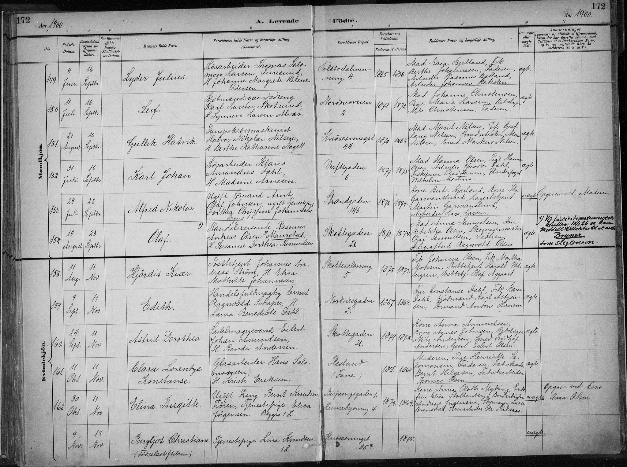 Nykirken Sokneprestembete, AV/SAB-A-77101/H/Haa/L0018: Ministerialbok nr. B 6, 1895-1903, s. 172