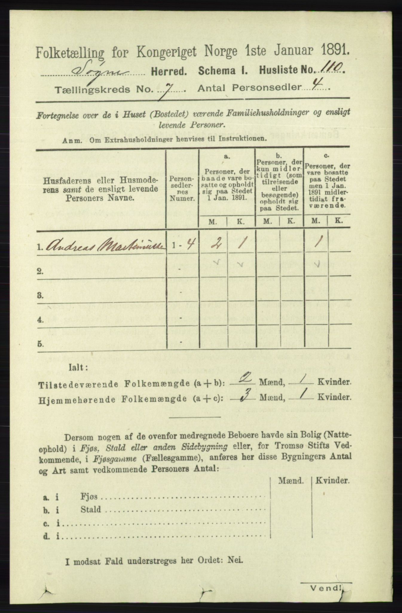 RA, Folketelling 1891 for 1018 Søgne herred, 1891, s. 1533