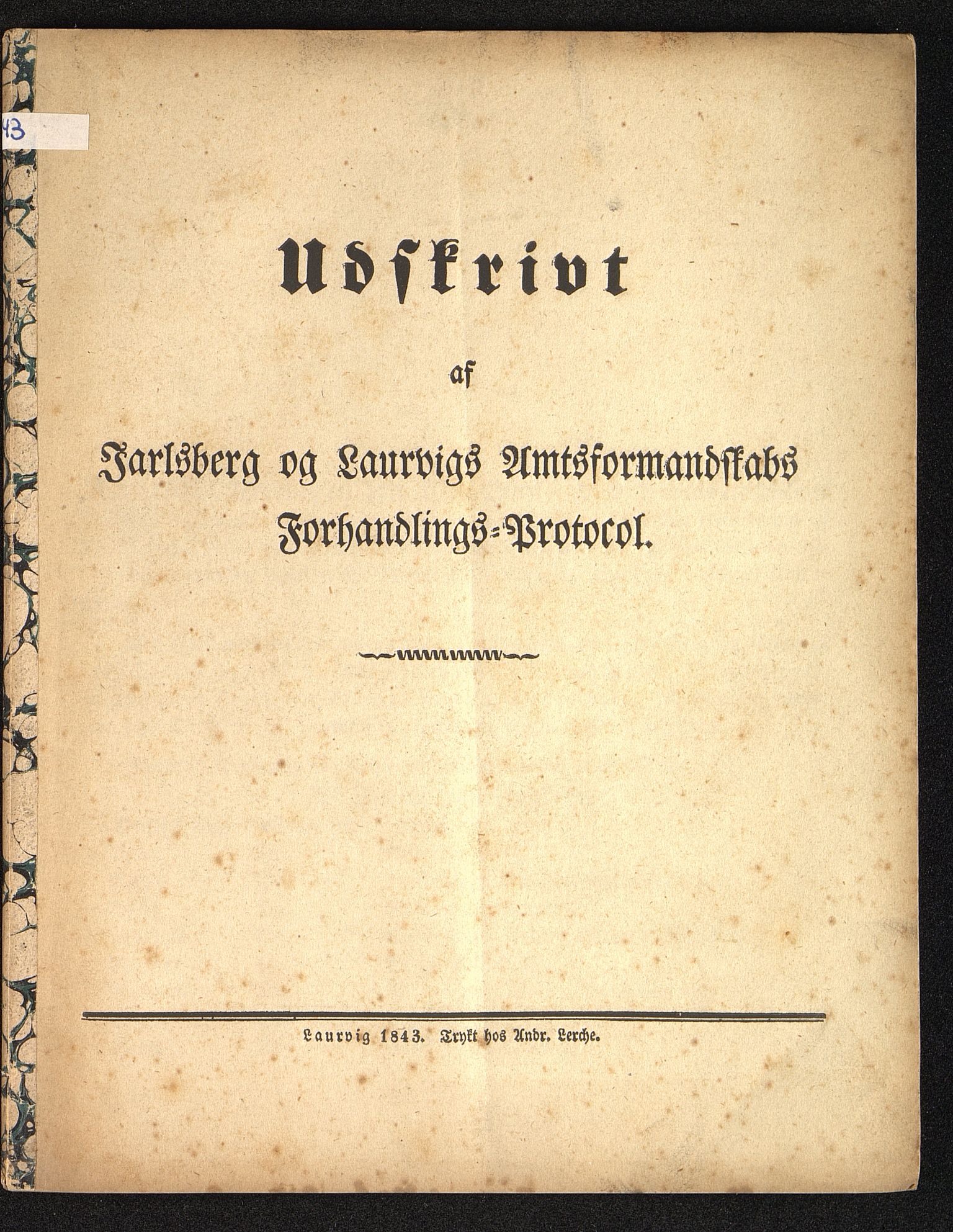 Vestfold fylkeskommune. Fylkestinget, VEMU/A-1315/A/Ab/Abb/L0001/0006: Fylkestingsforhandlinger / Fylkestingsforhandling, 1843