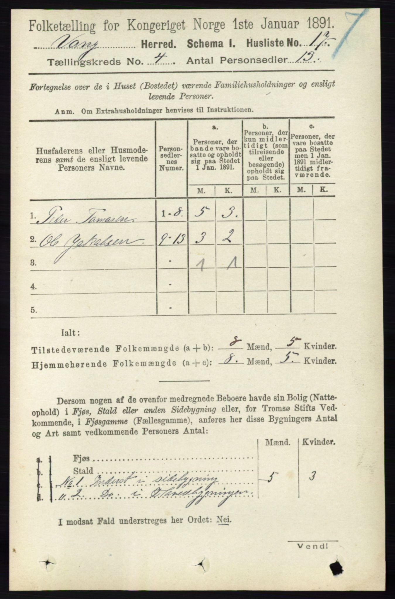 RA, Folketelling 1891 for 0414 Vang herred, 1891, s. 2646