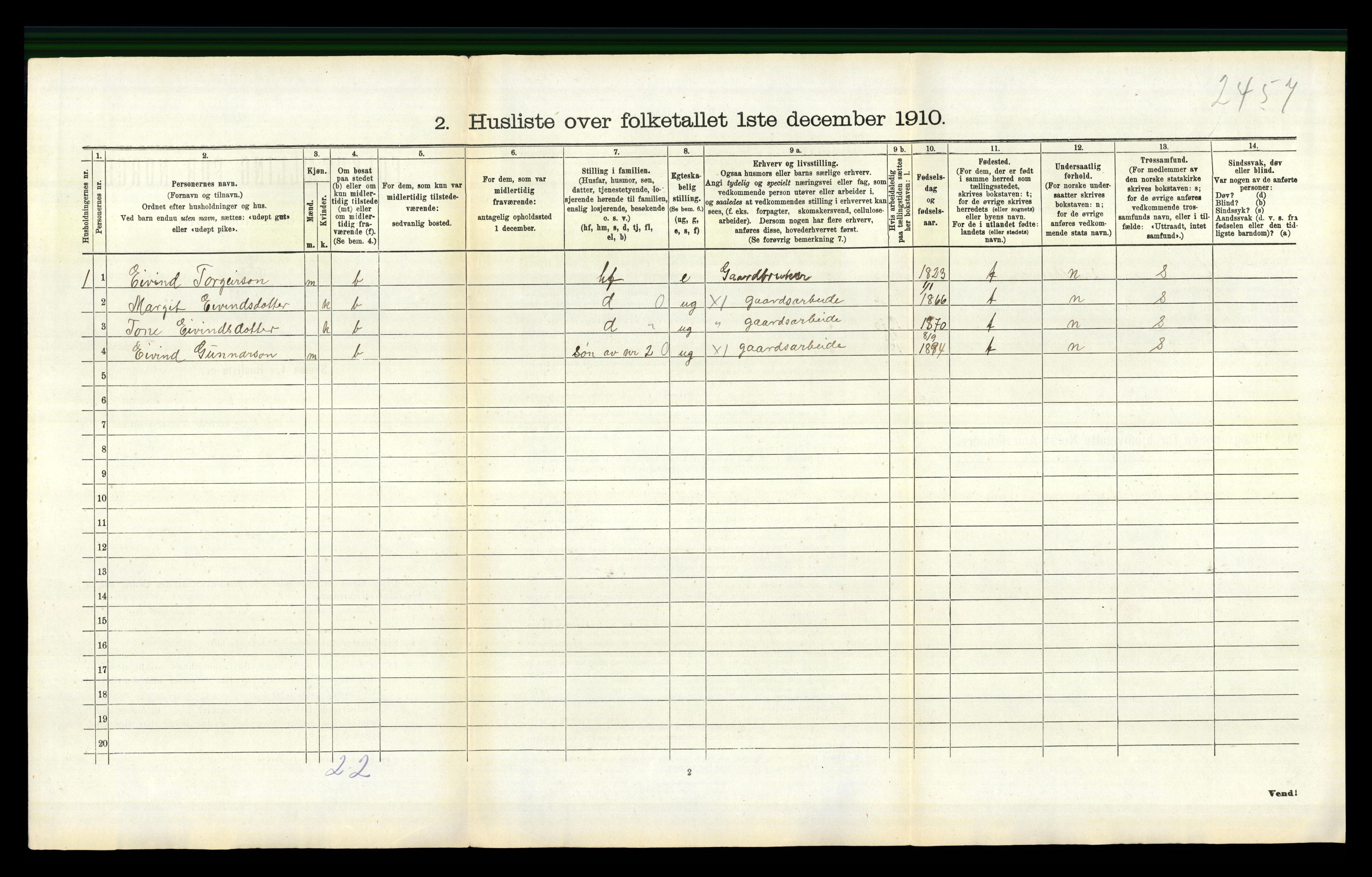 RA, Folketelling 1910 for 0940 Valle herred, 1910, s. 508