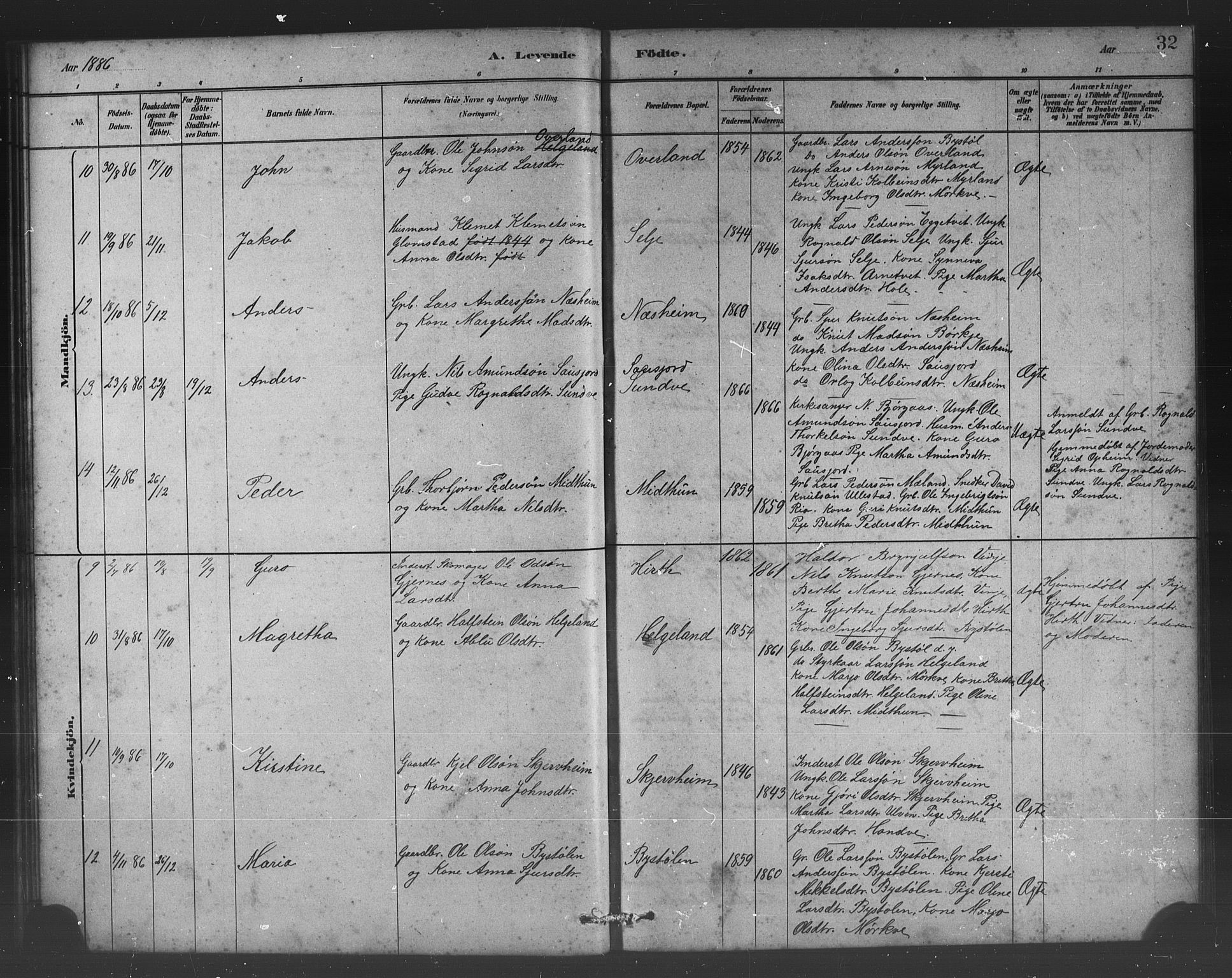 Vossestrand Sokneprestembete, AV/SAB-A-79101/H/Hab: Klokkerbok nr. B 3, 1880-1907, s. 32
