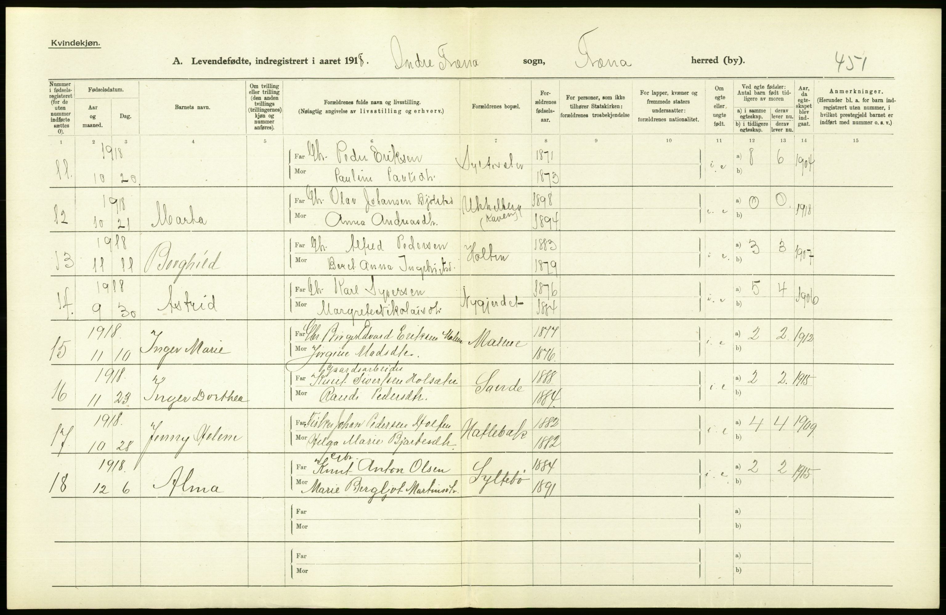 Statistisk sentralbyrå, Sosiodemografiske emner, Befolkning, RA/S-2228/D/Df/Dfb/Dfbh/L0043: Møre fylke: Levendefødte menn og kvinner. Bygder., 1918, s. 642