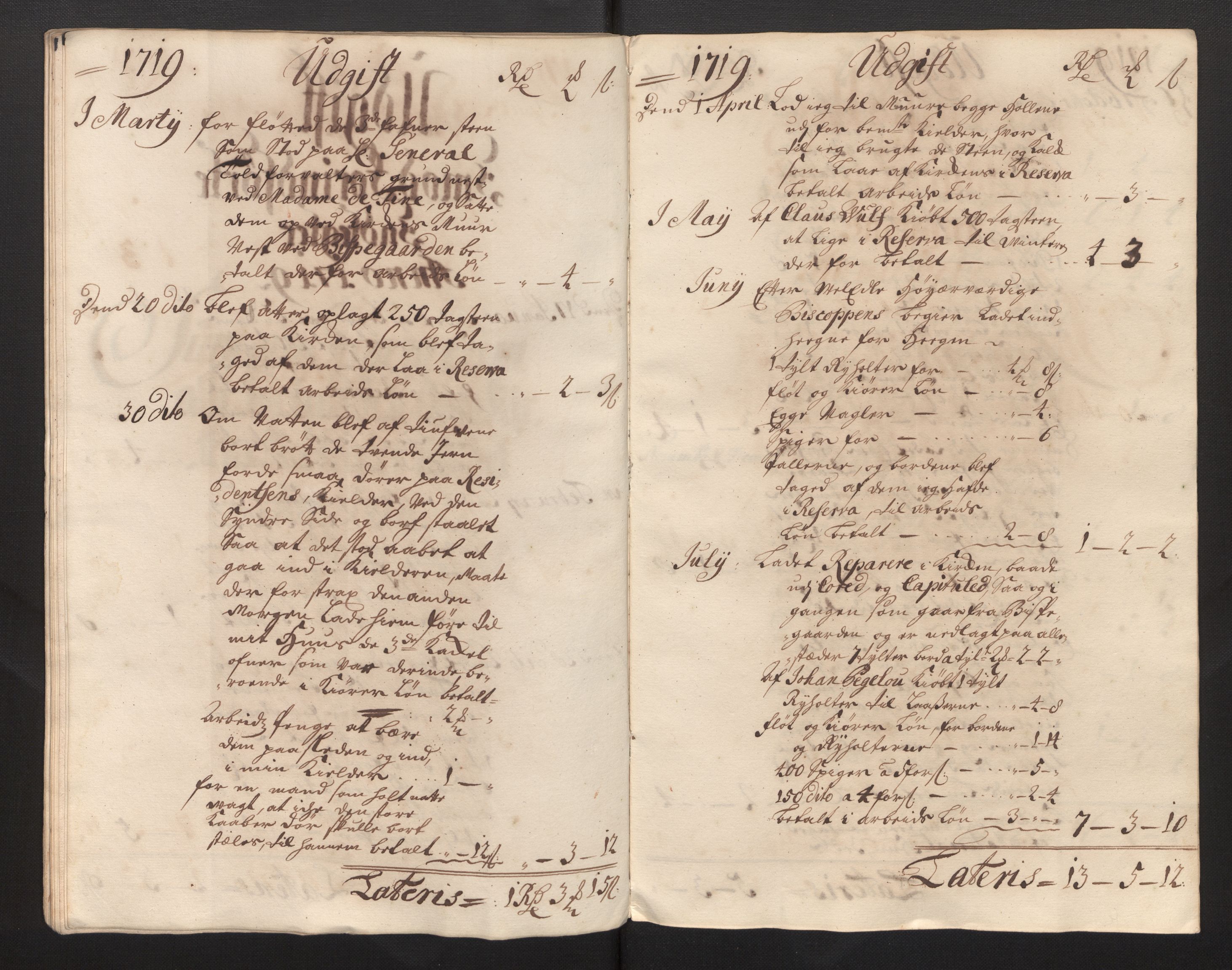 Stiftamtmannen i Bergen, AV/SAB-A-100006/F/Fb/Fbb/0001 / Lnr. 1737 - Domkirken: Rekneskapar, 1706-1721