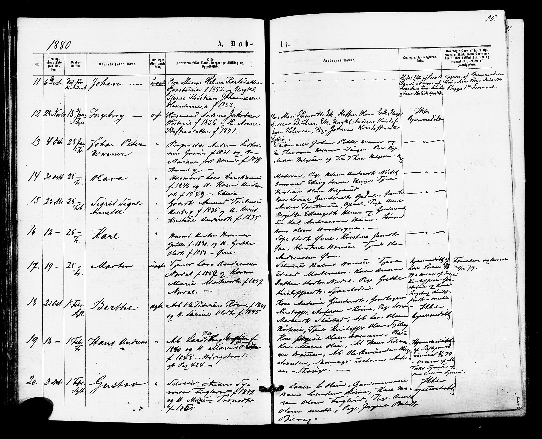 Lier kirkebøker, AV/SAKO-A-230/F/Fa/L0014: Ministerialbok nr. I 14, 1875-1882, s. 95
