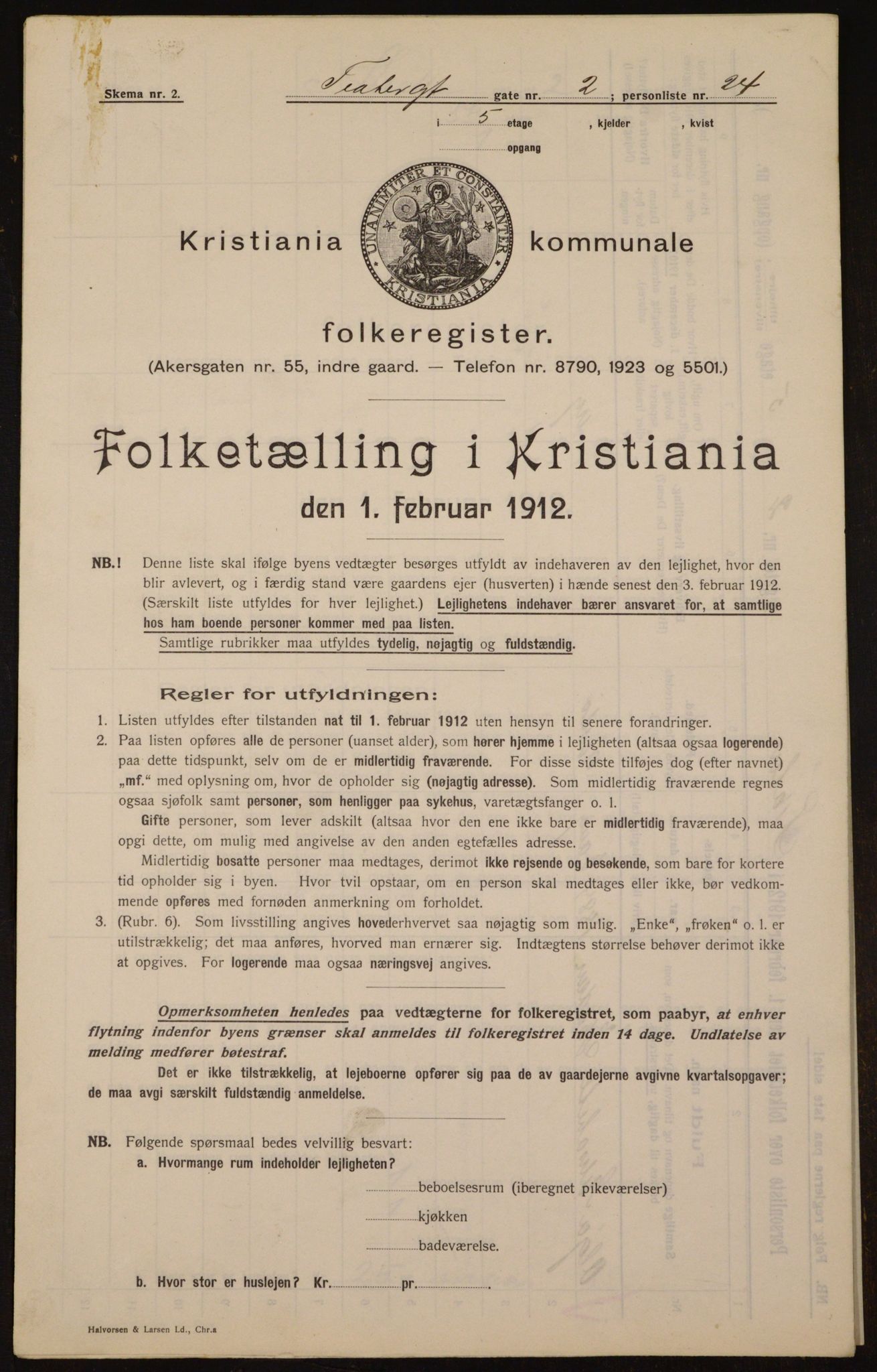 OBA, Kommunal folketelling 1.2.1912 for Kristiania, 1912, s. 107101