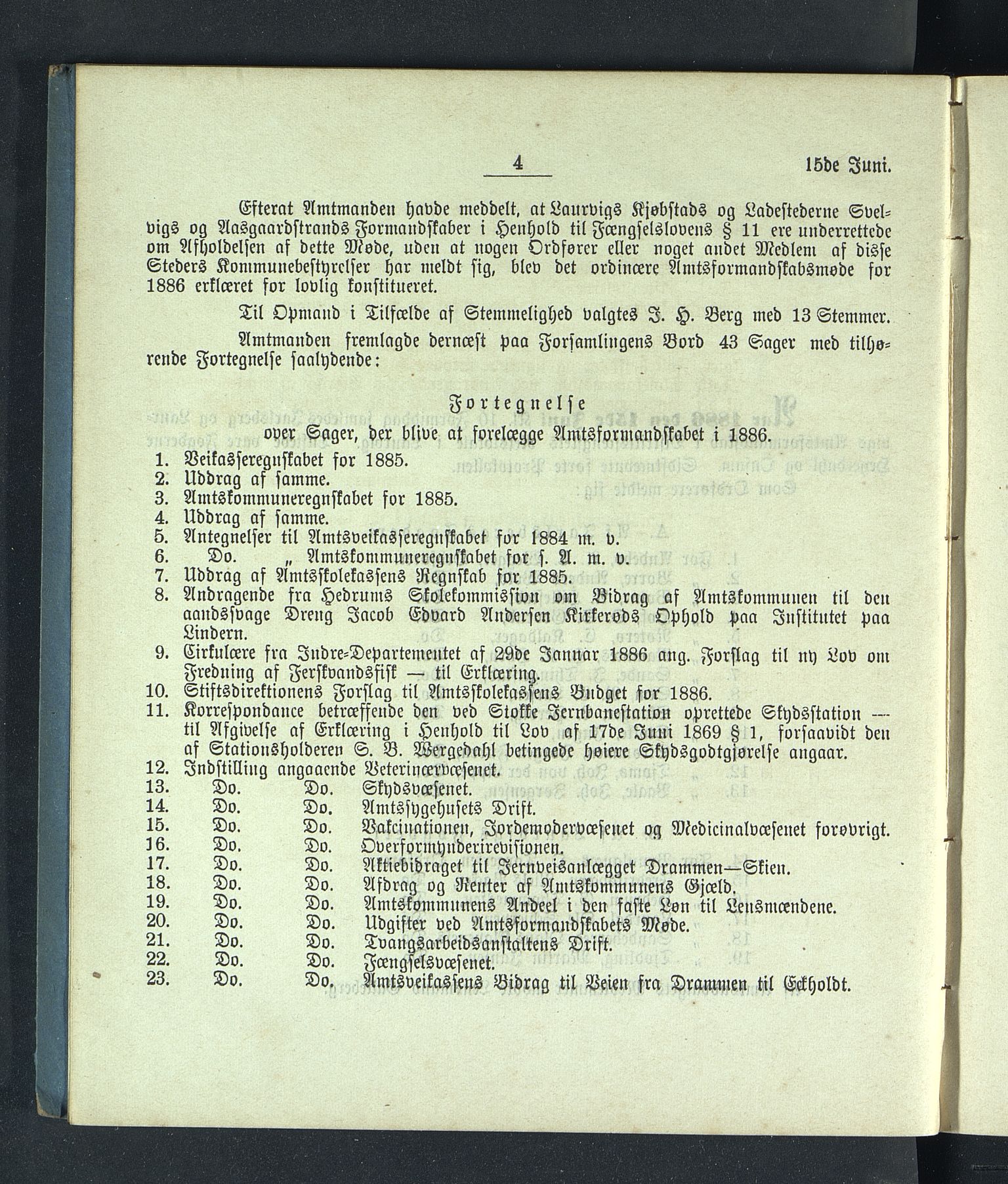 Vestfold fylkeskommune. Fylkestinget, VEMU/A-1315/A/Ab/Abb/L0033: Fylkestingsforhandlinger, 1886